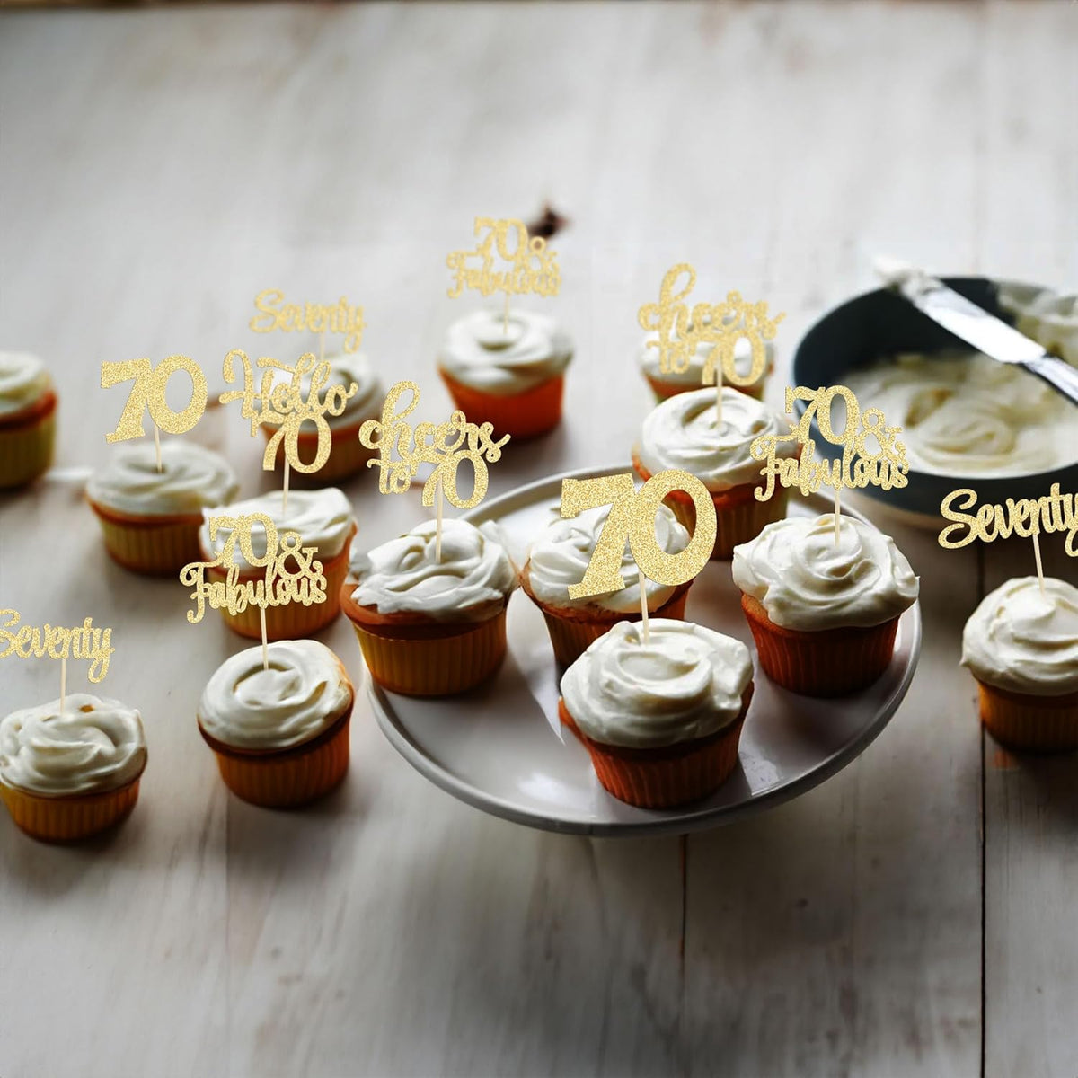 30Pcs Happy 70th Birthday Cupcake Toppers Seventy Cheers to 70 Years Old Birthday Cupcake Picks for