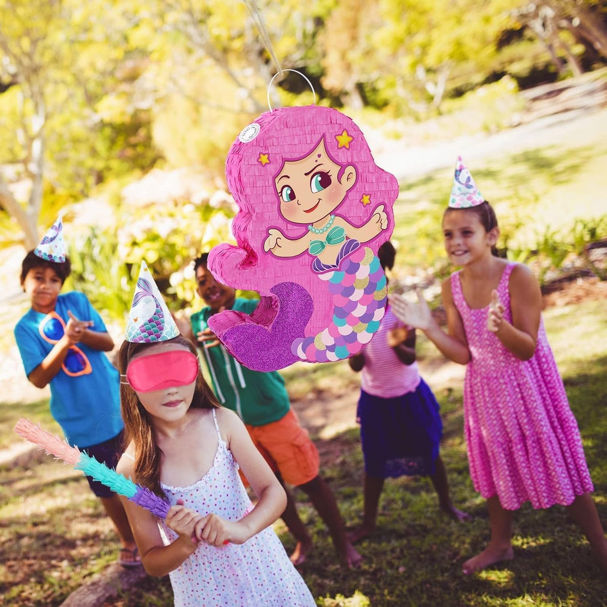WERNNSAI Mermaid Piñata-Mermaid Party Piñata with Bat and Blindfold for Girls, Kids Birthday Party