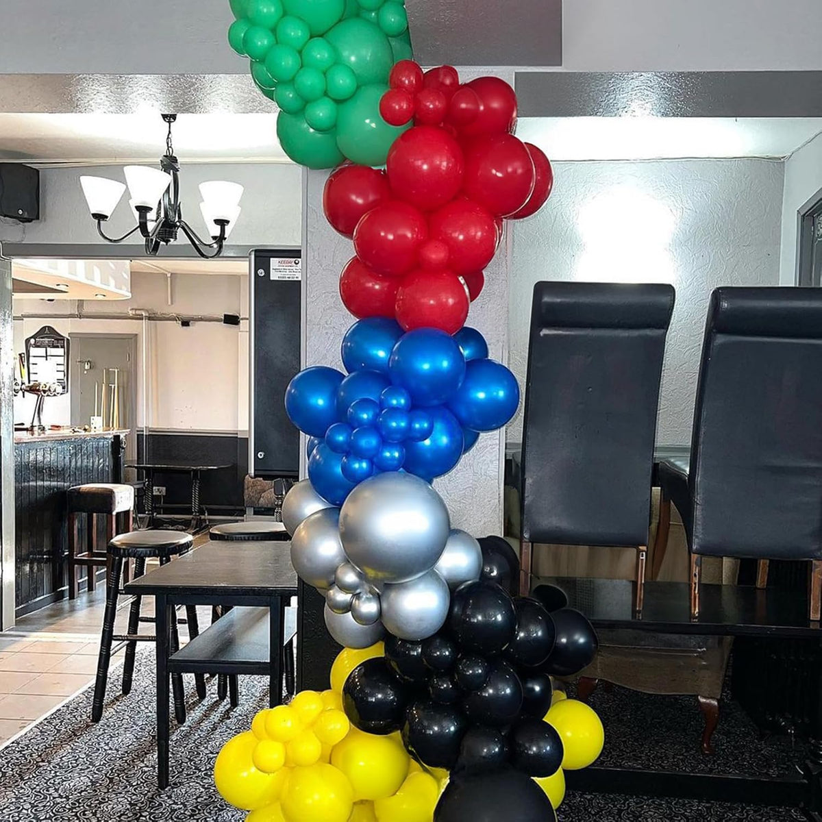 60 Pack Balloons Red Yellow Green Blue Black Party Balloons with Metallic Silver Helium Balloon
