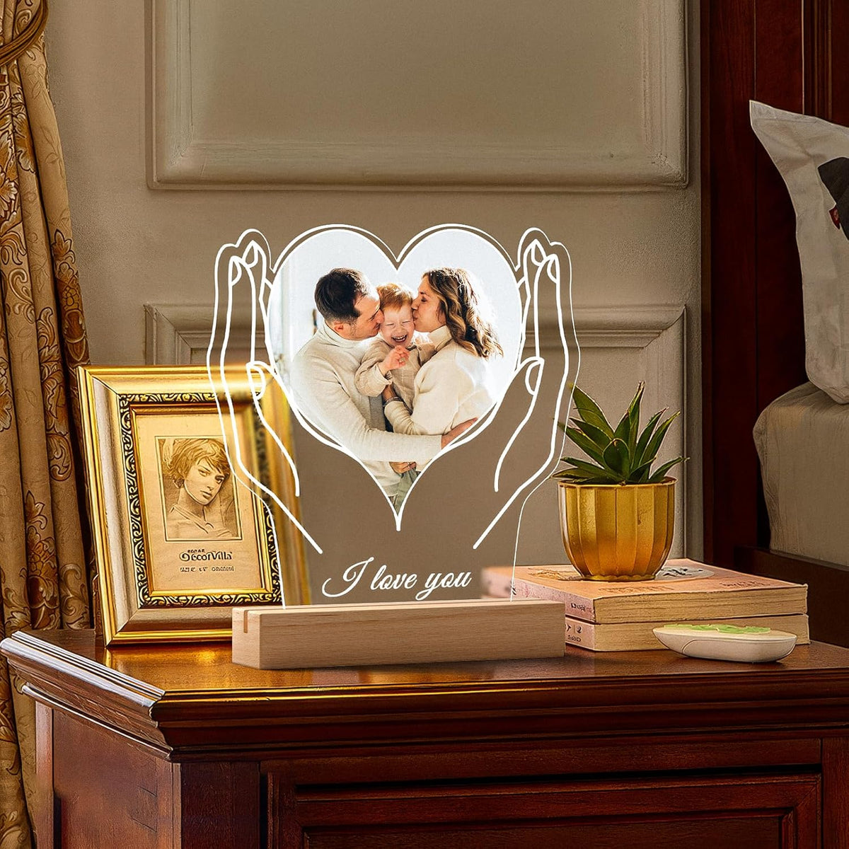 Custom Picture Frame with Photos, Customized Acrylic Plaque Photo Frames with Night Light