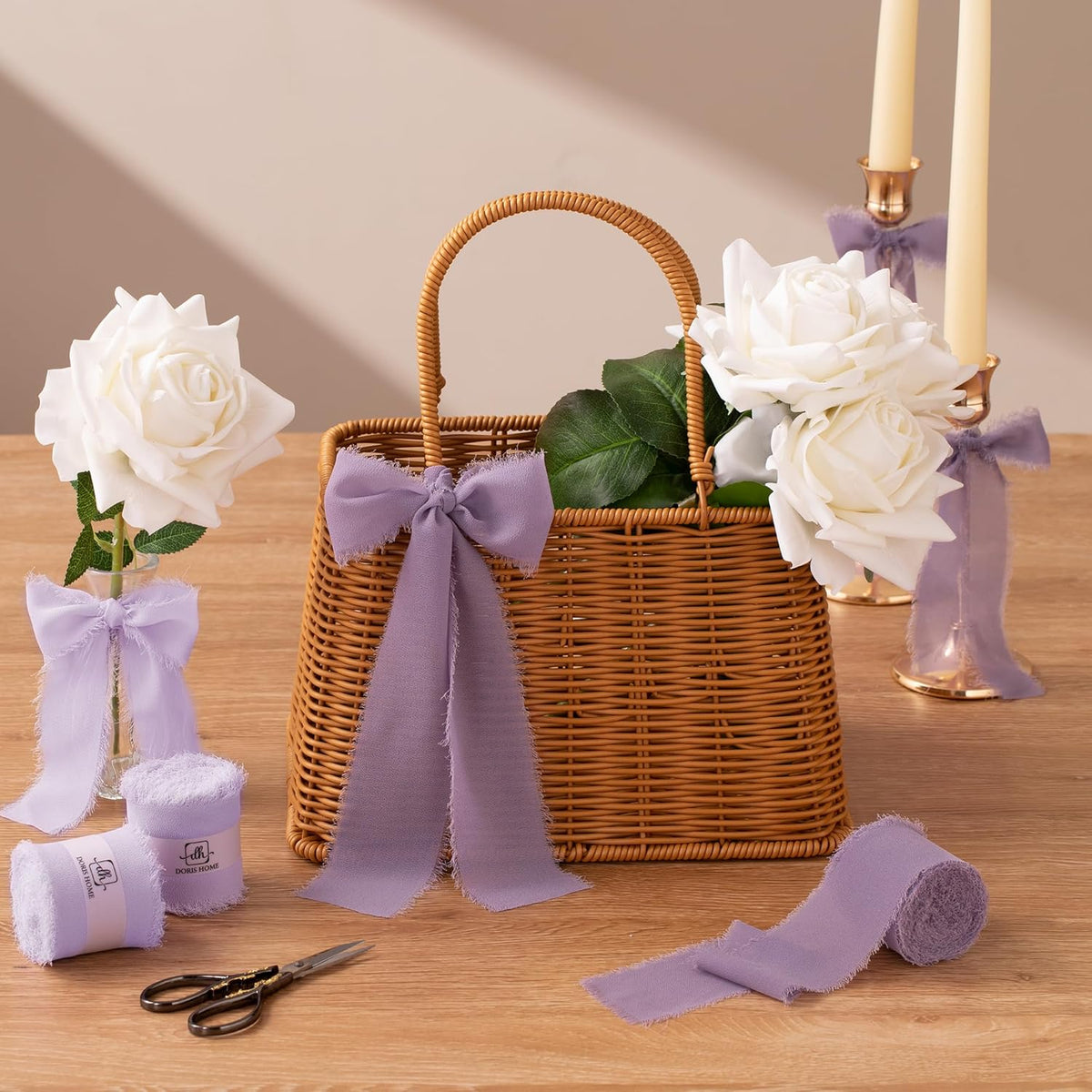 DORIS HOME Light Purple Chiffon Ribbon for Flower Bouquet, 2" x21Yd Fabric Ribbon for Gift