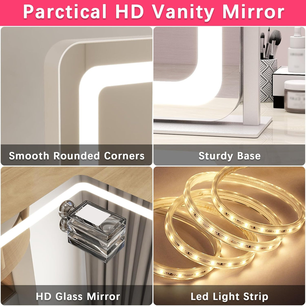 22x17 Inch Lighted Vanity Mirror with Dimmable LED Lights - 3 Color Modes, Smart Touch Control &