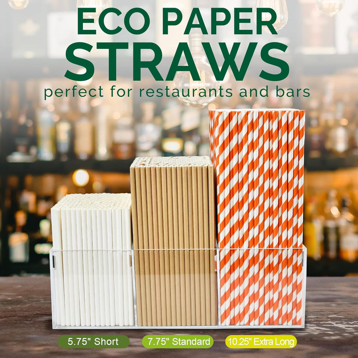 Orange Striped Paper Drinking Straws, 10.25 Inch Long, 100 Counts - for Tall Drinks, Halloween