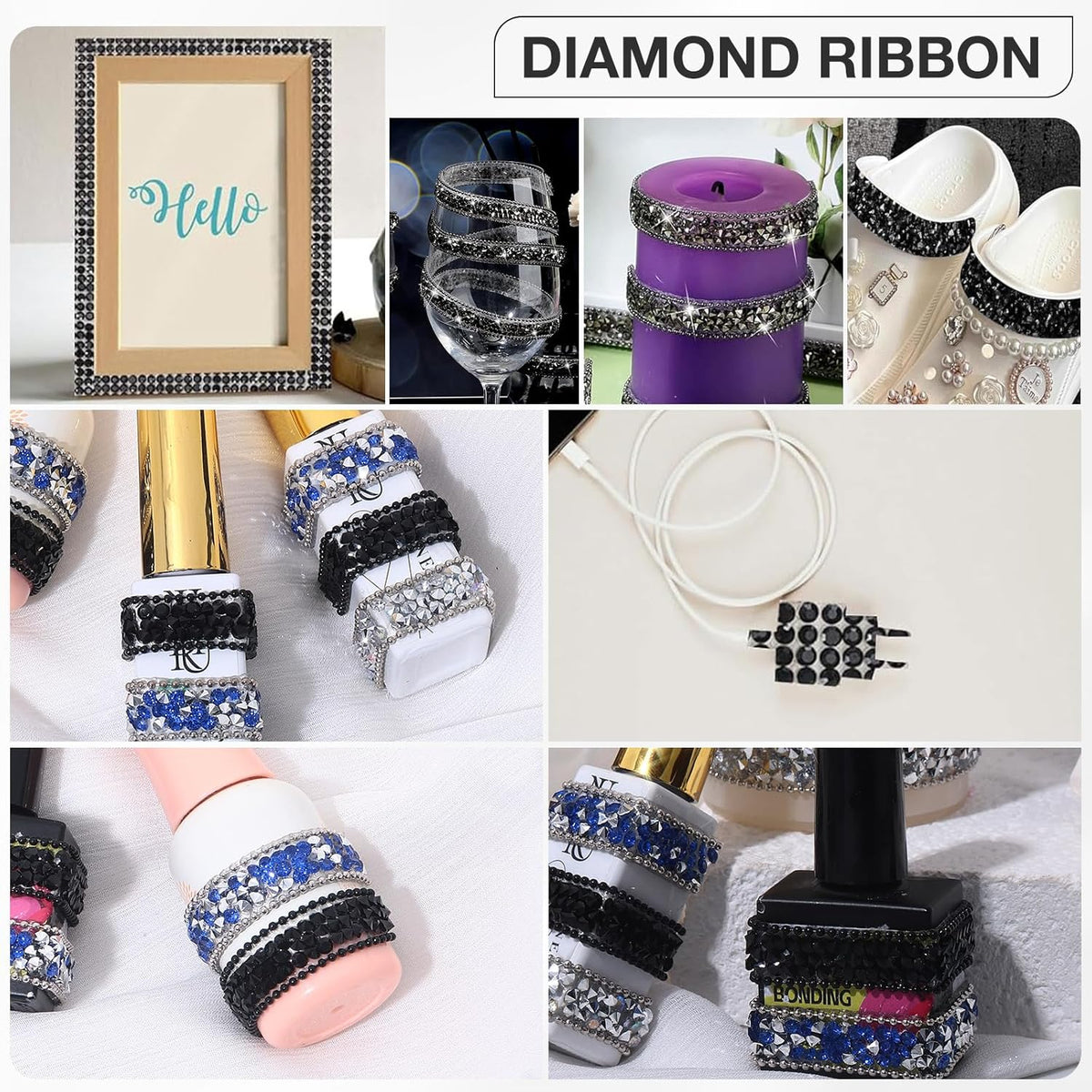 Black Rhinestone Ribbon 3 Yards Self Adhesive Rhinestone Strips Diamond Ribbon Sticker Crystal Roll
