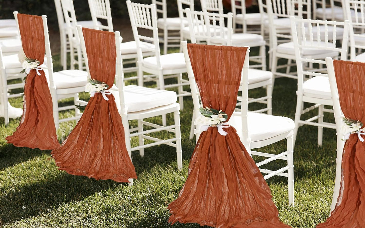 50 PCS Cheesecloth Chair Sashes, Bows Designed ChairSashes, 15.7x108 inch Chair Sashes for Aisle