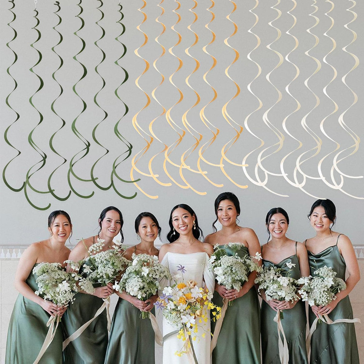 36Pcs Sage Green Hanging Swirl Decoration Olive Green Tan Brown Cream Neutral Felt Swirl Streamer