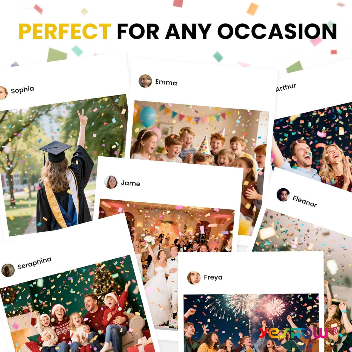 Confetti Cannon Party Poppers Biodegradable Shooters, (6 Pack) YESHOW Multicolor Confetti Blaster