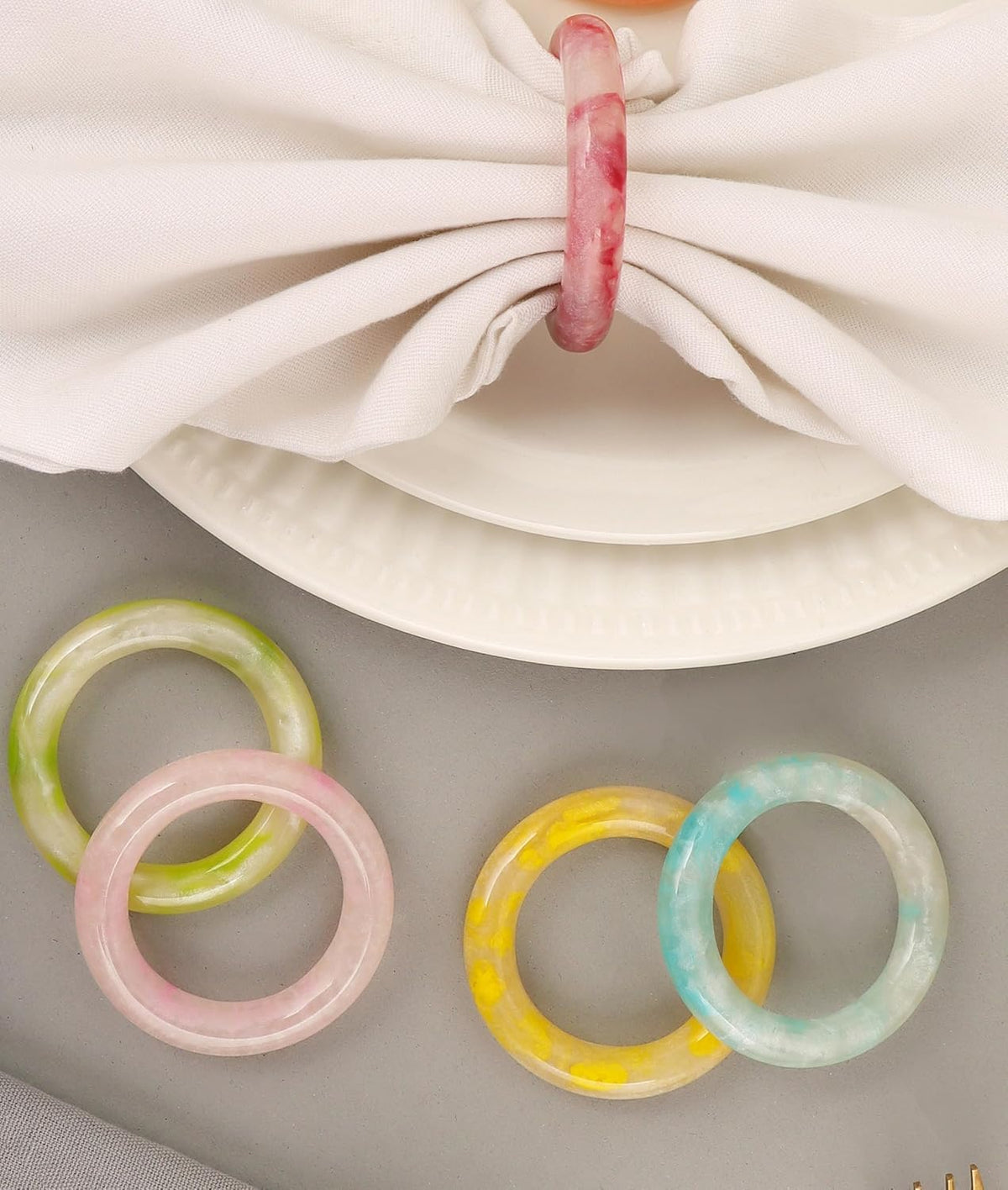 Napkin Rings Set of 12 - Epoxy Resin Napkin Holder Cuffs for Dinner Table Décor - Farmhouse Modern