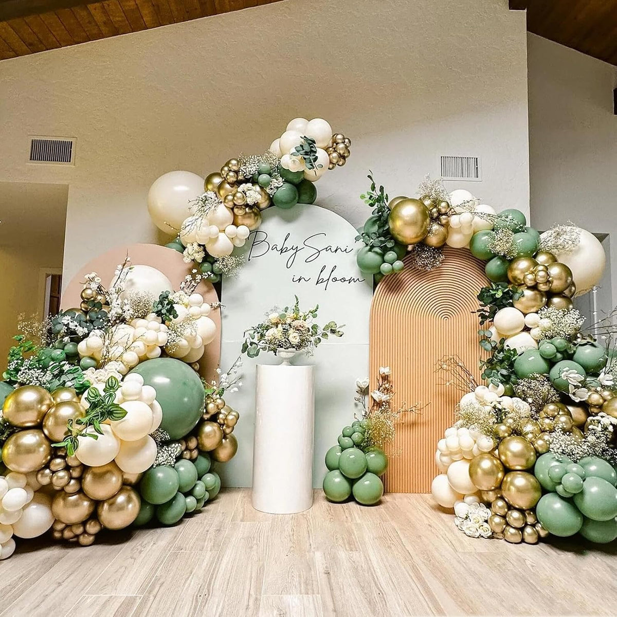 412Pcs Sage Green White Sand Gold Balloons Garland Arch Kit,18 12 10 5 Inch Different Sizes