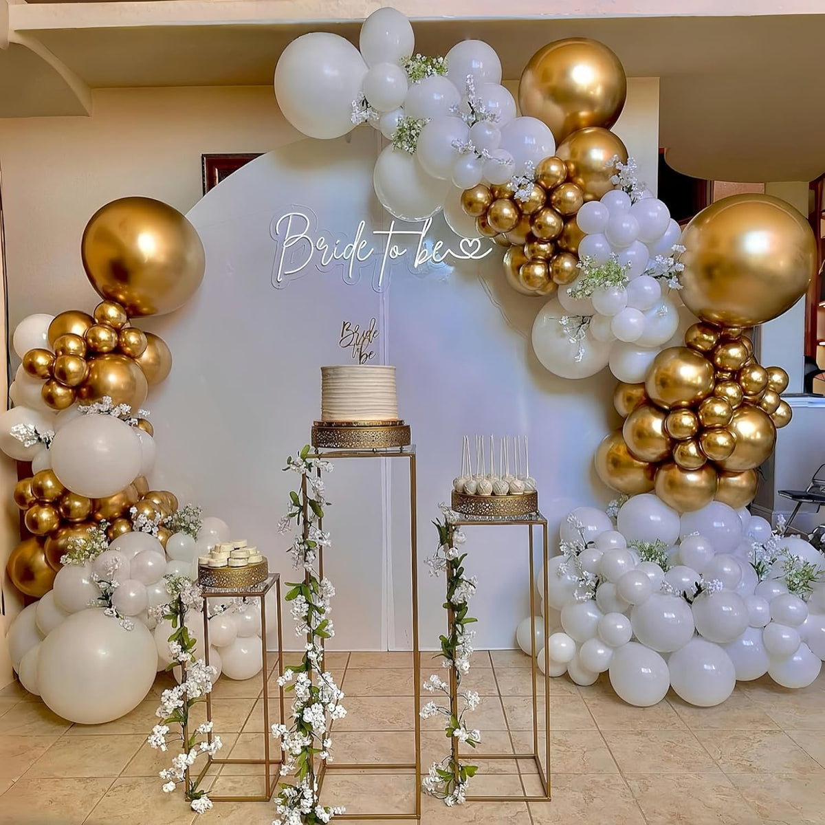 Metallic Gold Balloons Set, Pack of 35 12 Inch White Gold Confetti Latex Balloon, Gold and White