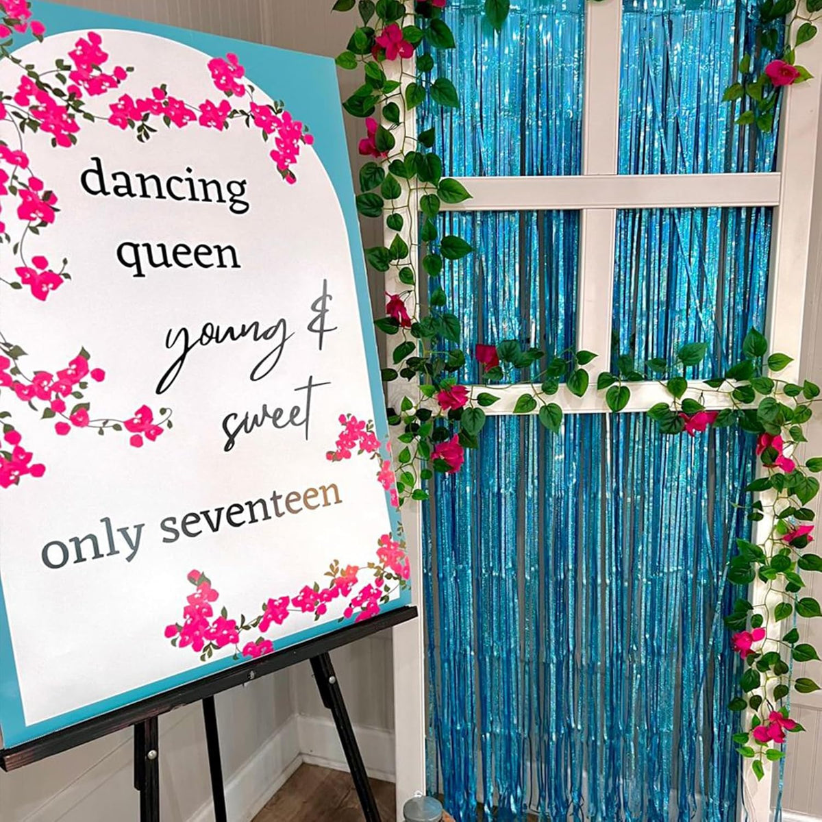 CANREVEL 2 Pack 3.3x8.2 Feet Light Blue Foil Fringe Backdrop Curtains, Glitter Tinsel Streamers
