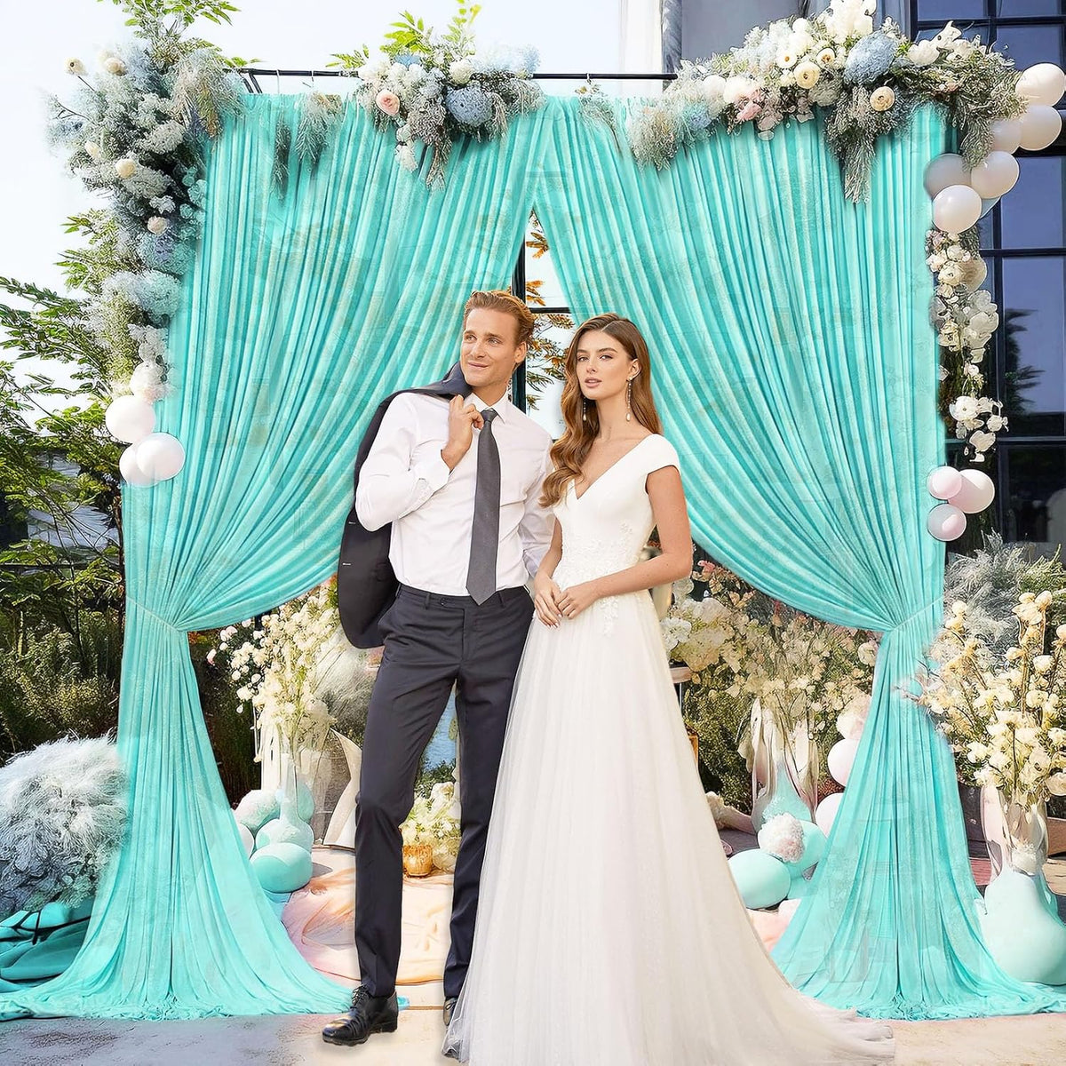 10 x 10 Feet Blue-Green Backdrop Curtain for Partie, Background Curtains for Photoshoot, Birthday