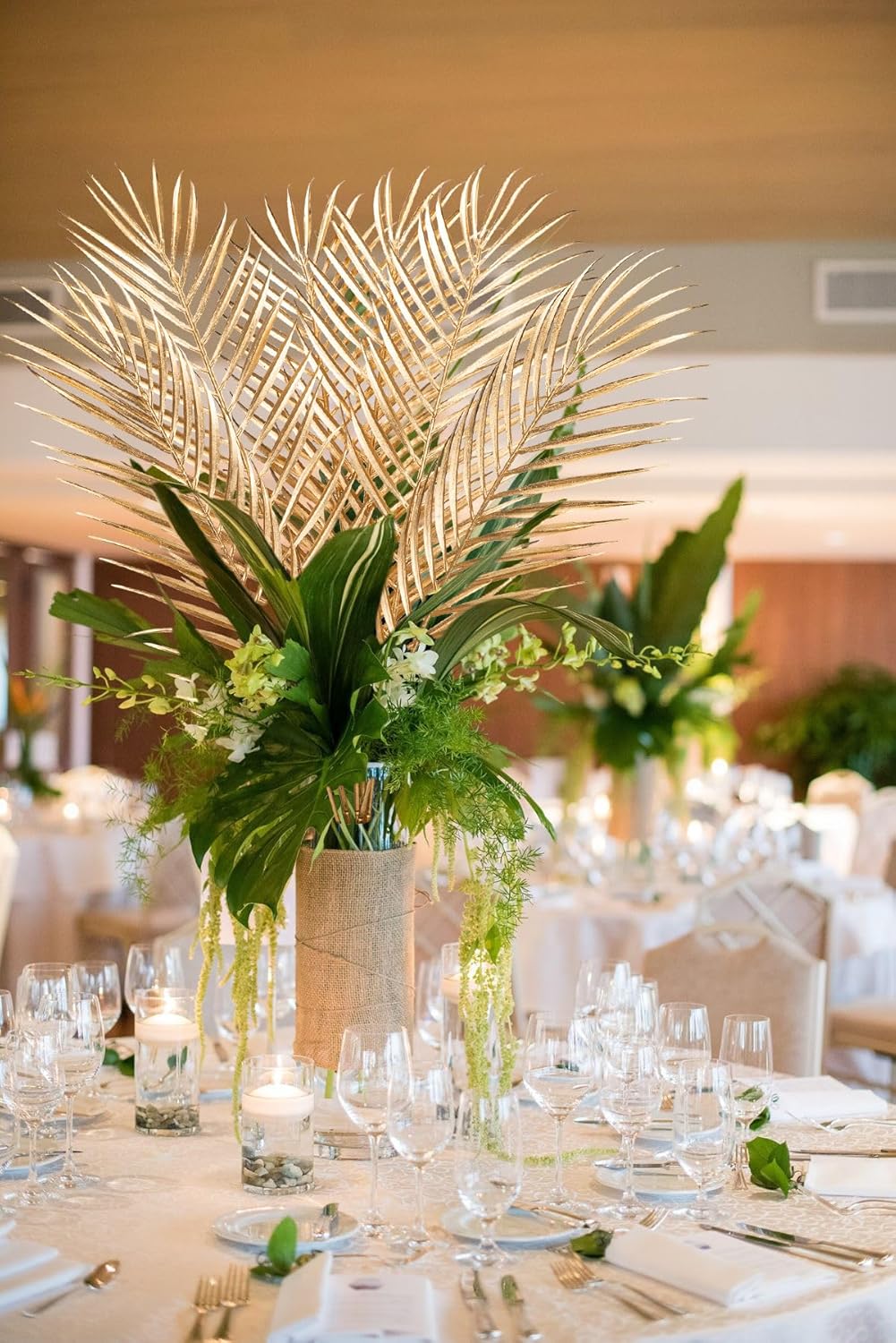 29” Large Gold Palm Leaves Palm Fronds Tropical Leaves Areca Palm Branches Artificial Palm Leaves