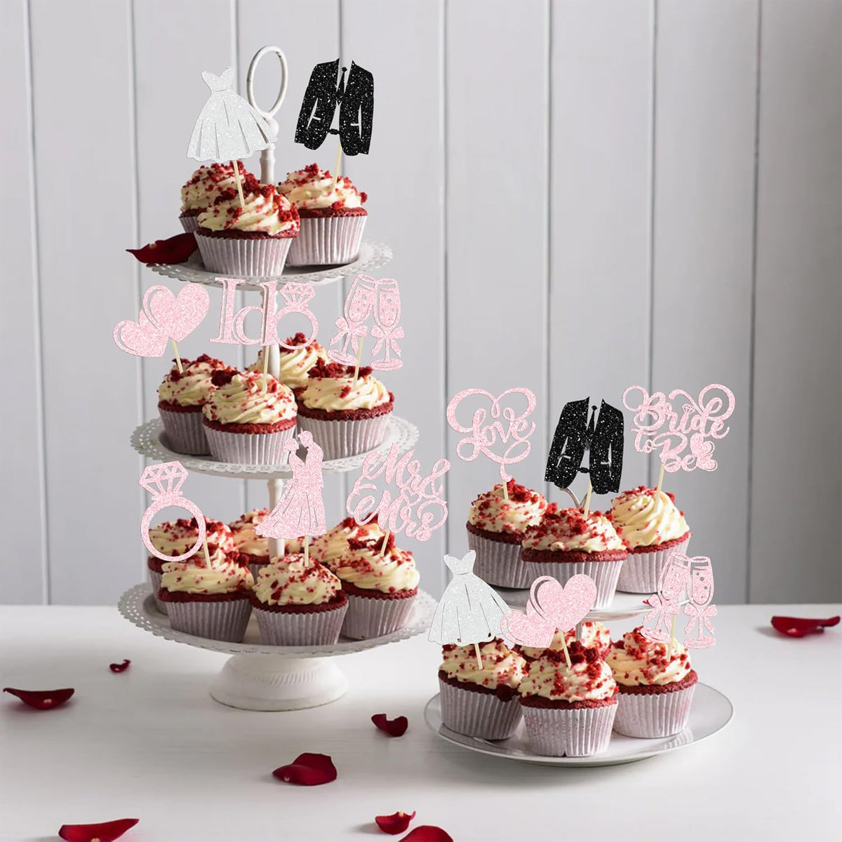 Gyufise 30Pcs Bride to Be Cupcake Toppers Glitter Diamond Ring I Do Love Cupcake Picks Miss to Mrs