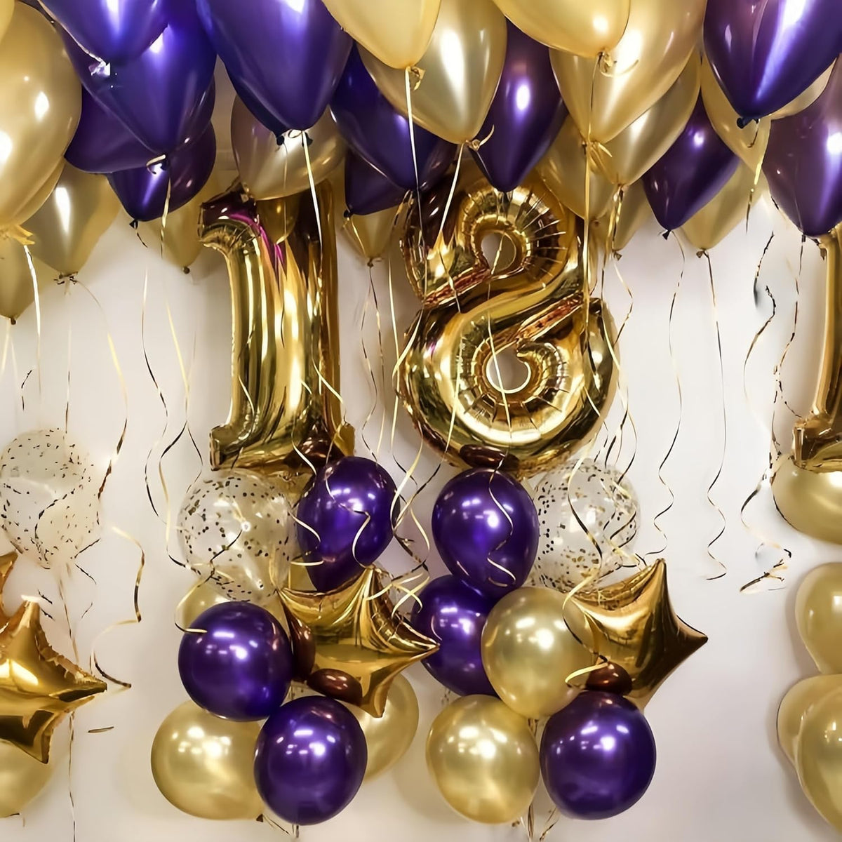 Purple and Gold Balloons Heart Star Mylar Balloon, Metallic Royal Dark Purple and Gold Party