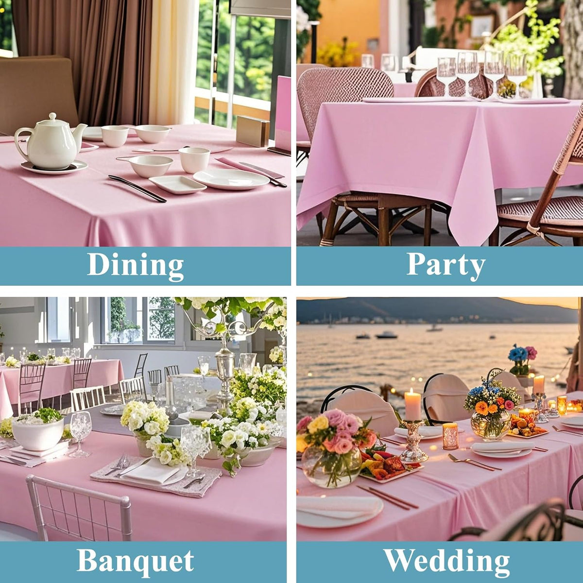 VidaFete Tablecloth 6 Pack 90 * 132inch Rectangle Table Cloth Polyester, Stain Wrinkle Resistant