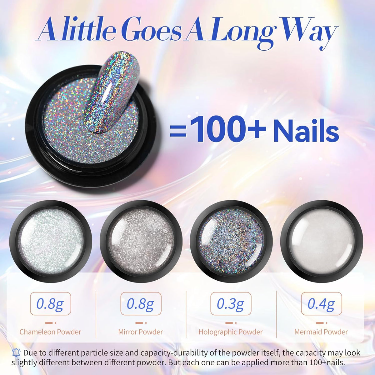BORN PRETTY Chrome Nail Powder,White Pearl Metallic Mirror Holographic Chrome Powder for