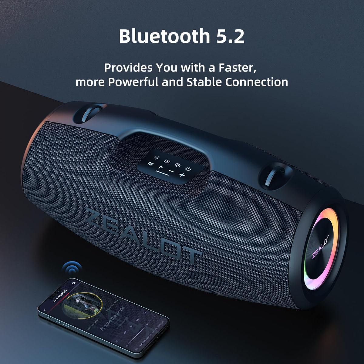 ZEALOT Bluetooth Speaker,120W Wireless Outdoor Speaker with Subwoofer,IP67 Waterproof with LED