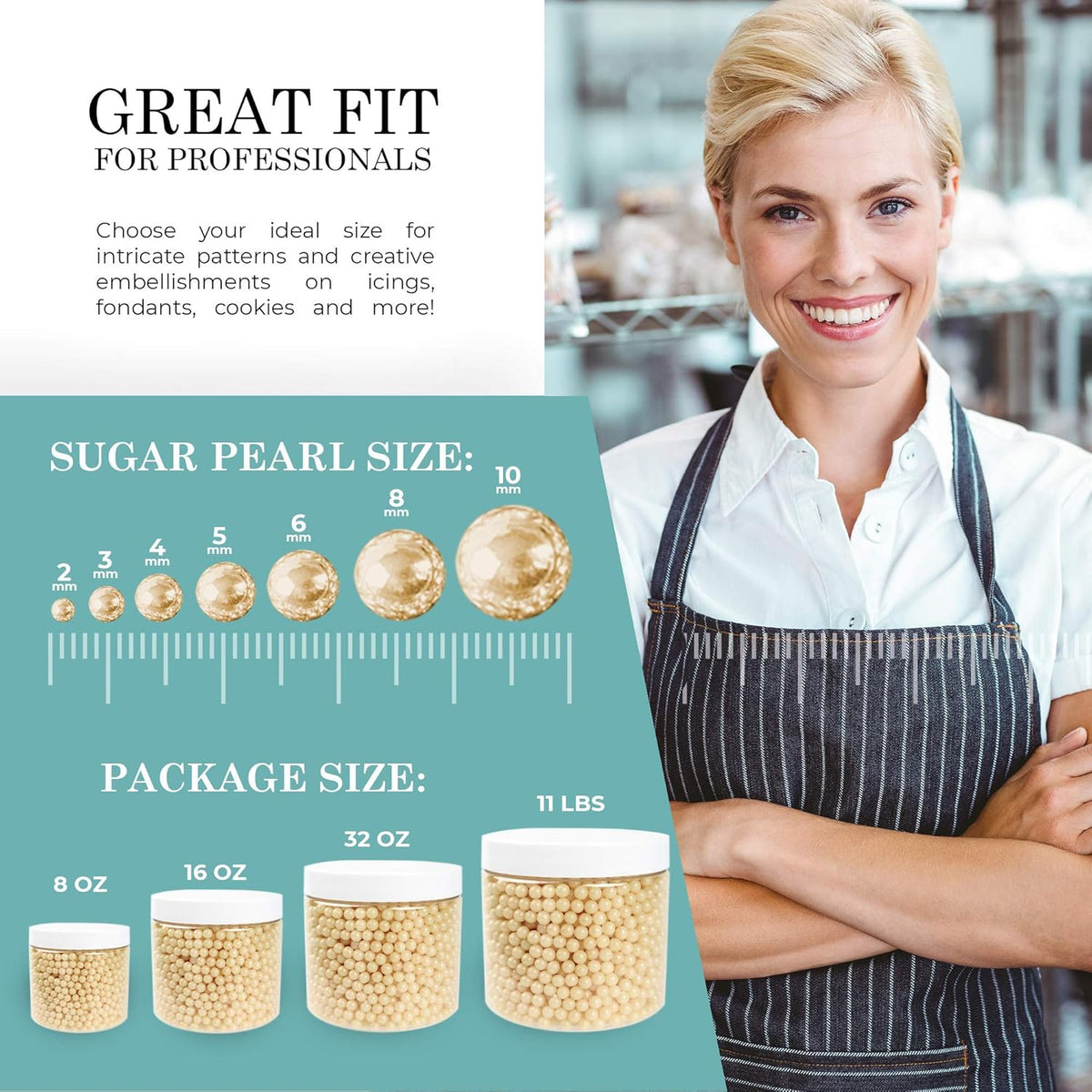 O'Creme Ivory Edible Sugar Pearls Cake Decorating Supplies for Bakers: Cookie, Cupcake & Icing