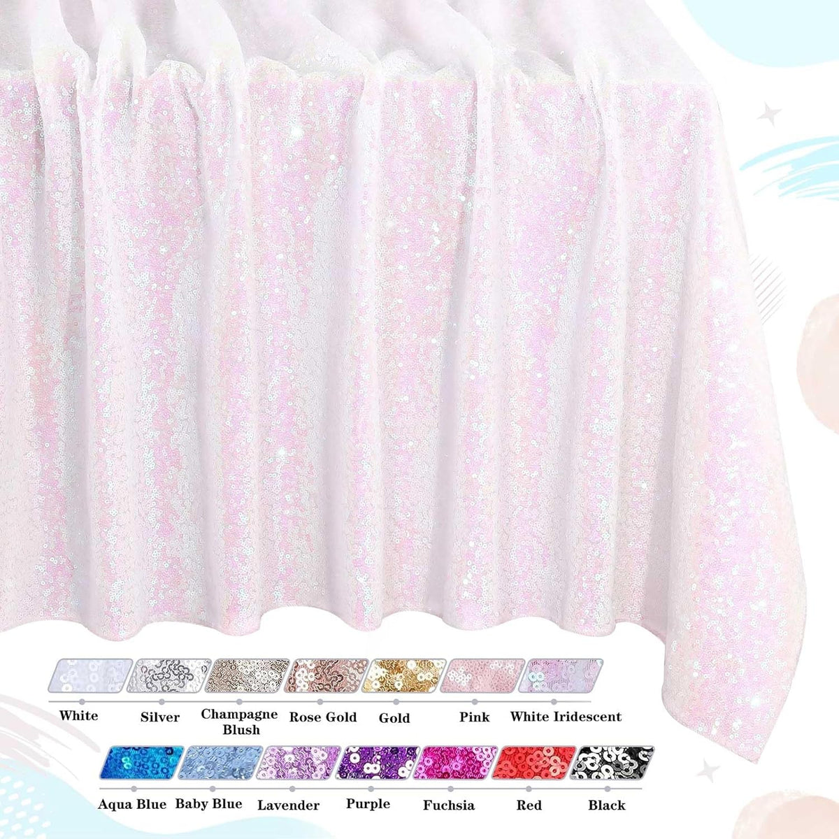 QueenDream Sparkly Sequin Tablecloth - White Iridescent Table Cloth 50x80 Inches Rectangle Table