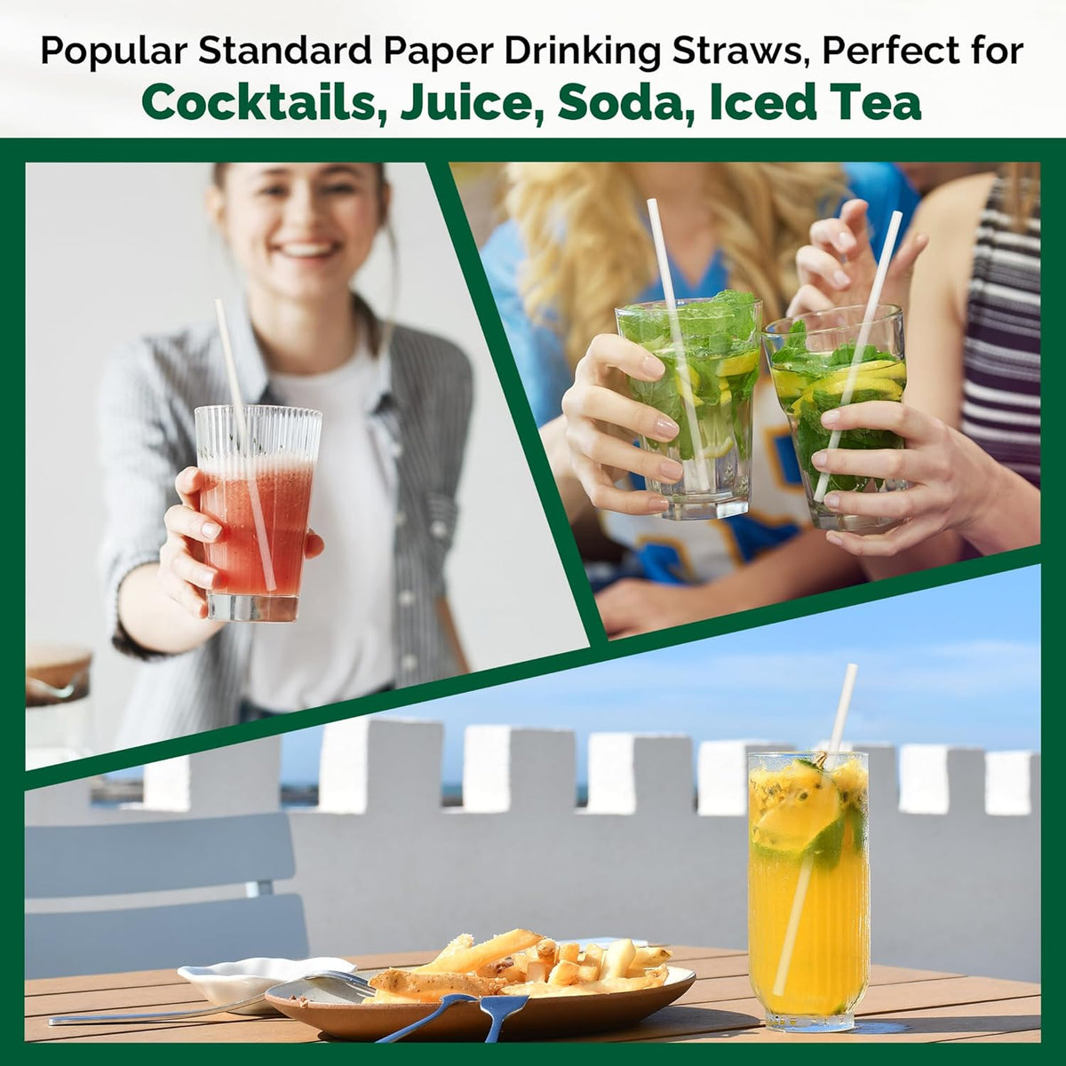 White Paper Drinking Straws Bulk, 1000 Counts, 7.75" Long, 0.24" Diameter - Restaurants and Bars
