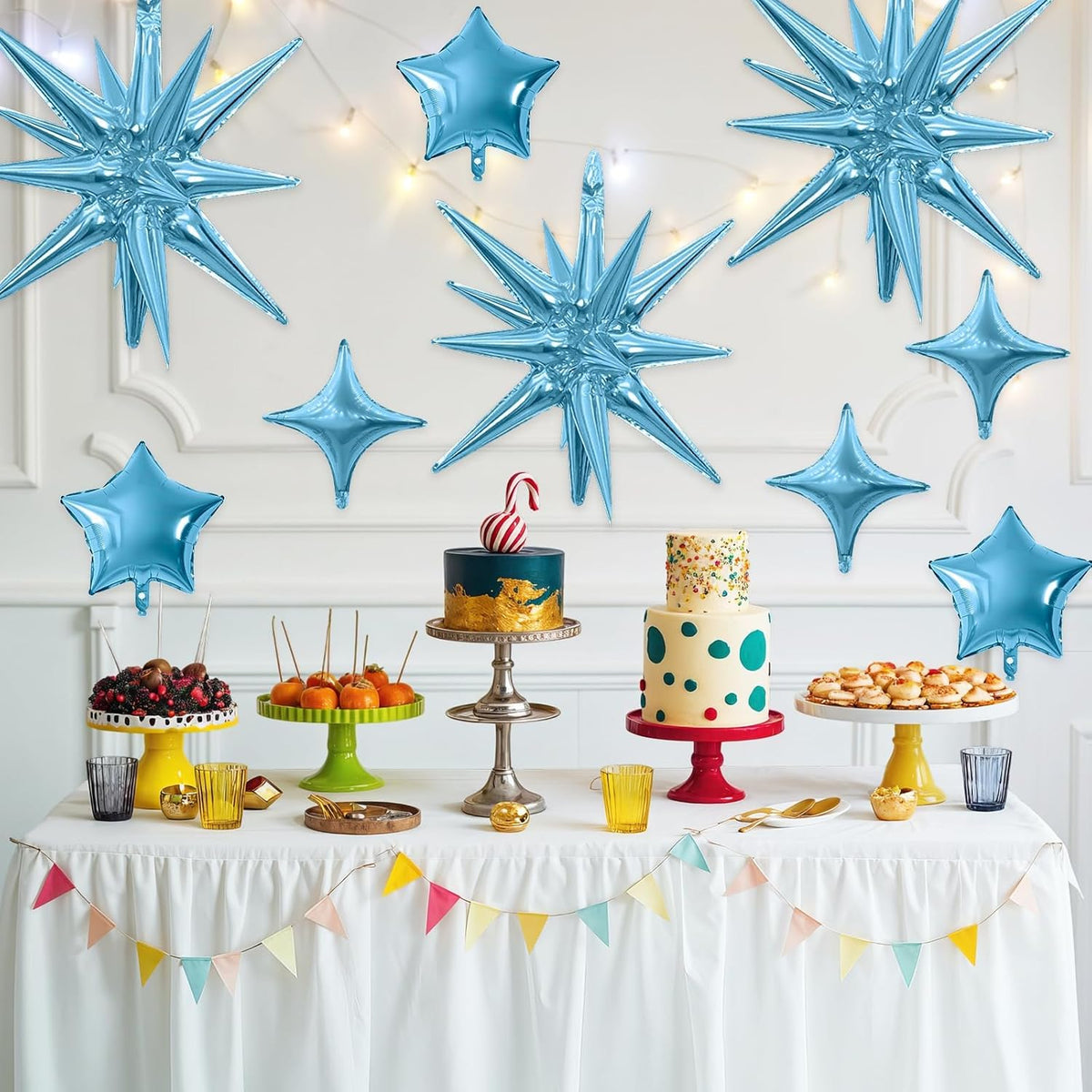 Blue Star Balloon,16Pcs Light Blue Star Foil Balloons Set with 22Inch Explosion Spike Cone Balloons
