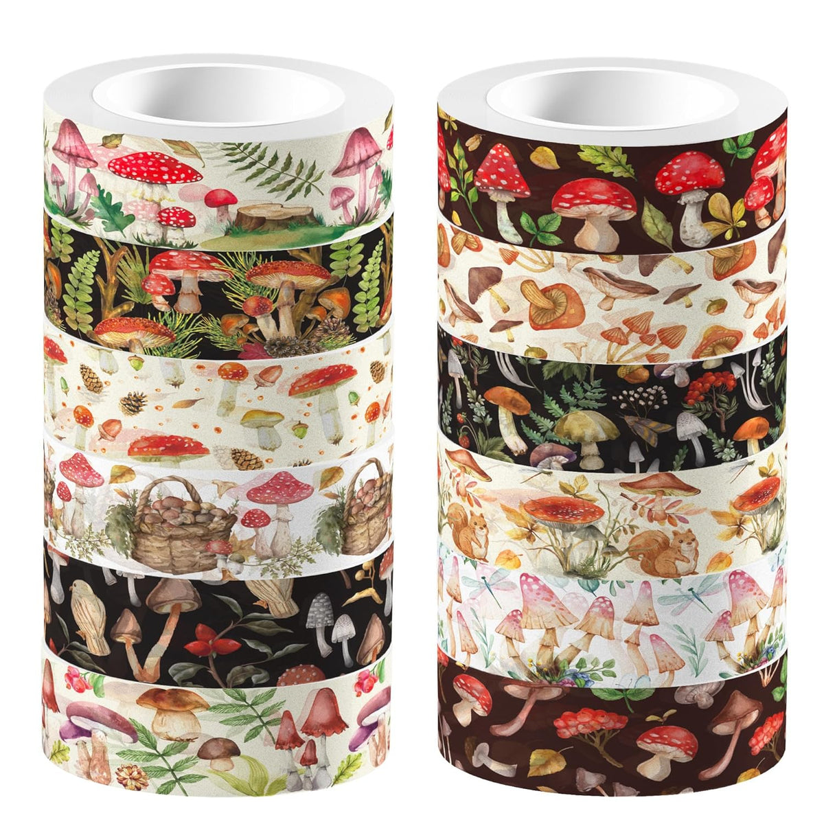 Adirasenotek 12 Rolls Mushroom Washi Tape Set,Vintage Washi Tape Decorative Paper Stickers