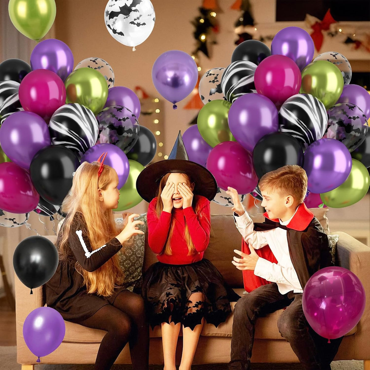 Paready Black Purple Pink Halloween Balloons, 60 Pcs Hot Pink Black Green Party Balloons, Metallic
