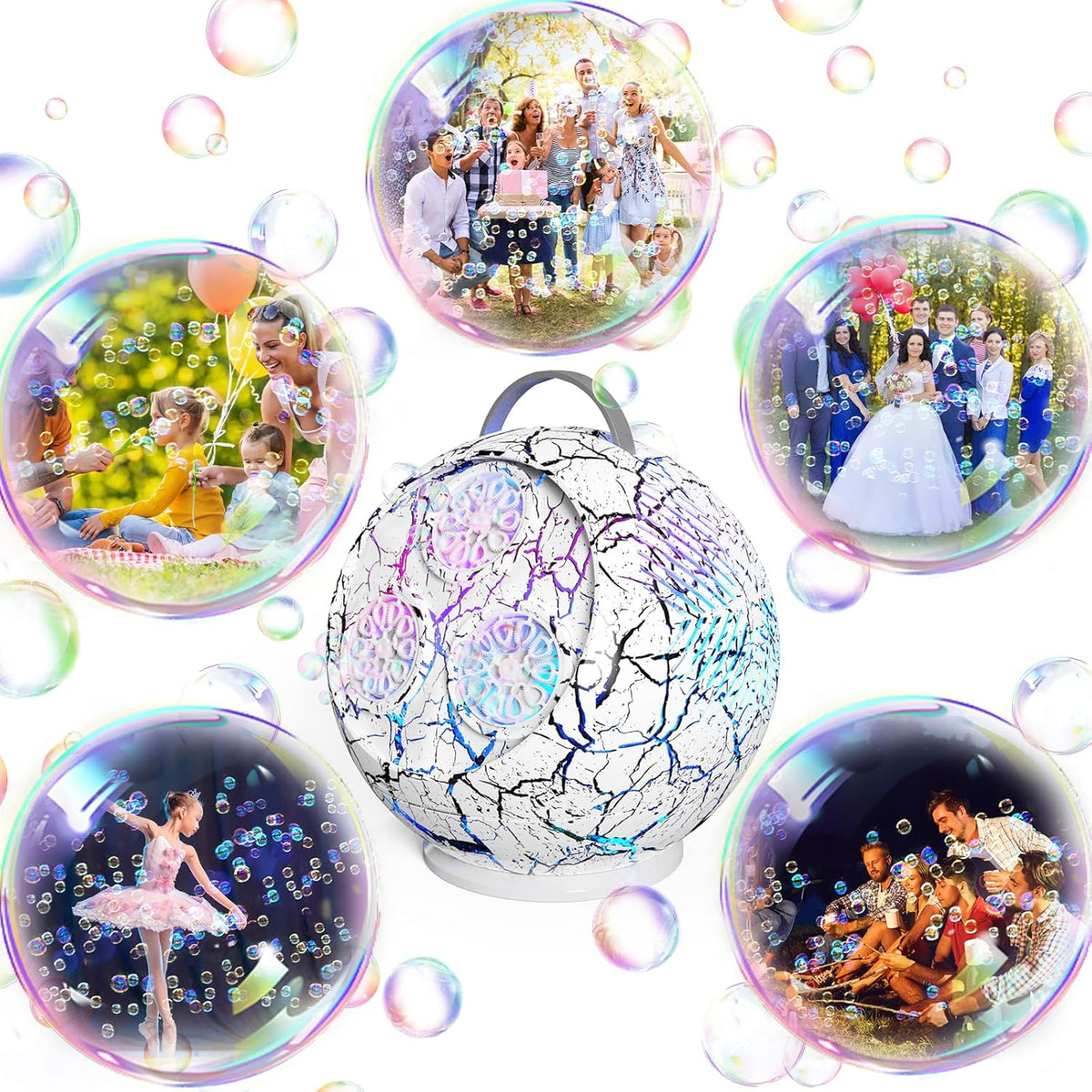 Bubble Machine Automatic Bubble Blower for Kids Toddlers Rechargeable Portable Spherical LED Bubble