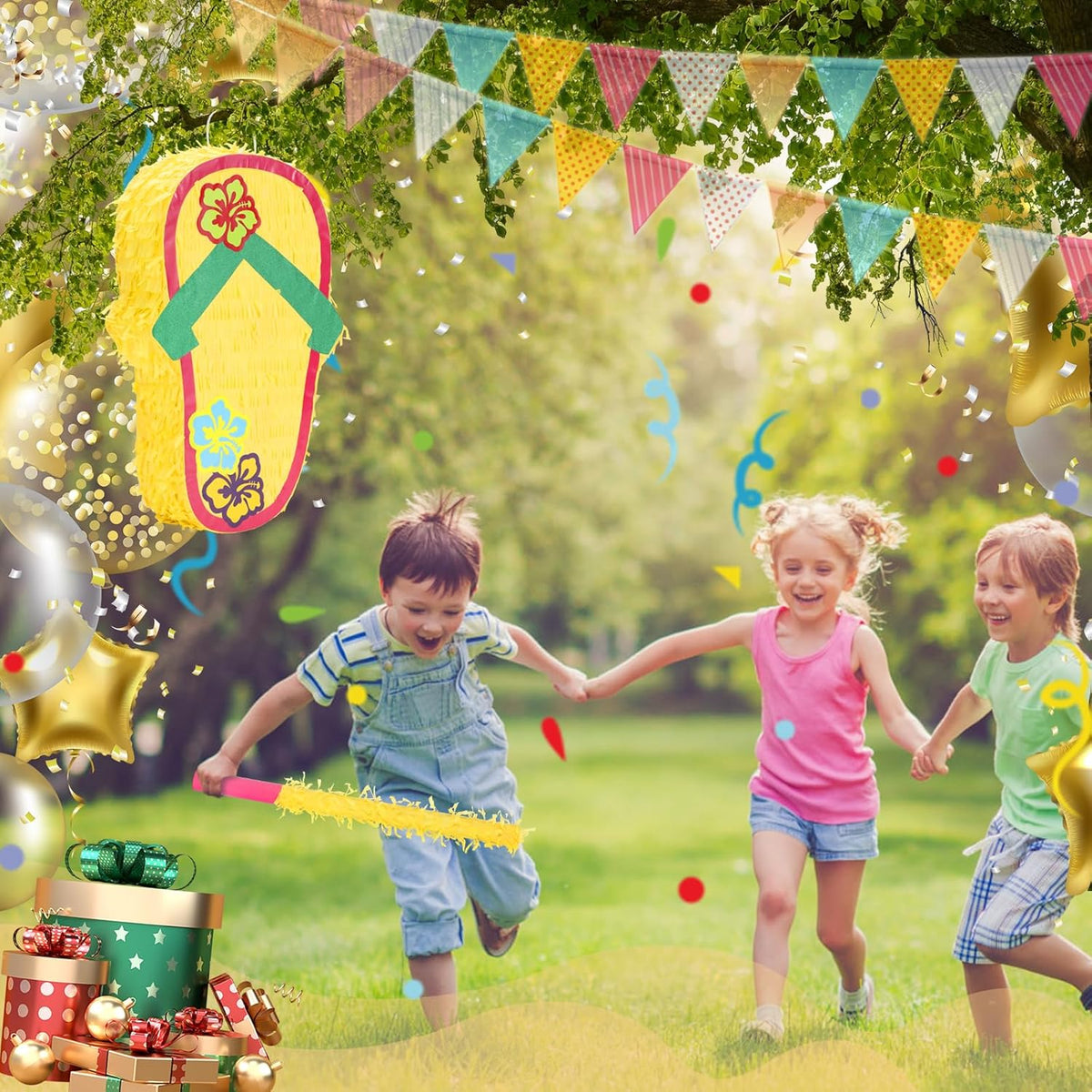 Sandal Pinatas Bundle with a Blindfold and a Bat(17 x 12 x 4 Inches), Perfect for kid's Birthday