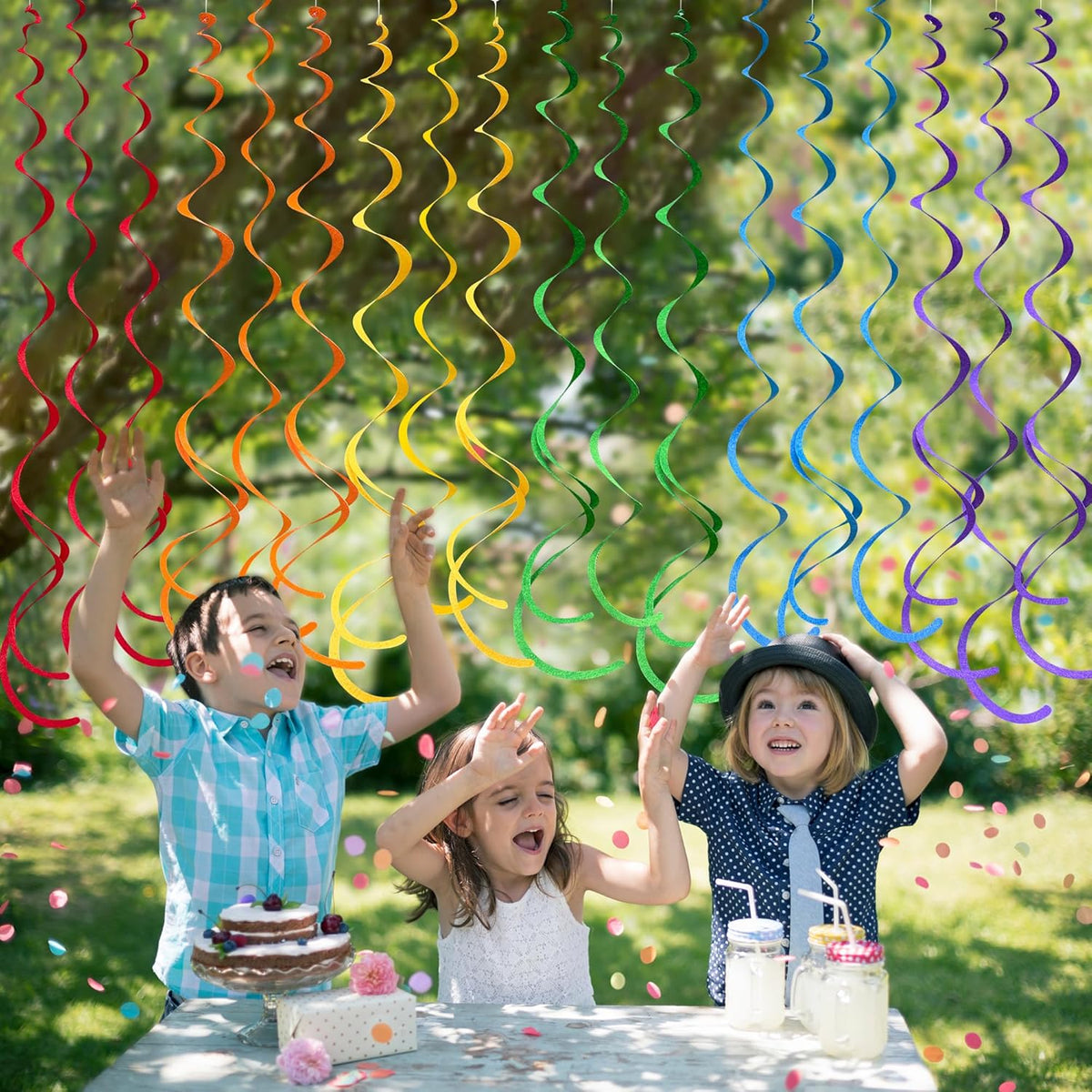 36 Pcs Rainbow Hanging Swirl Decorations Colorful Felt Swirl Streamer Spiral Ceiling Decorations