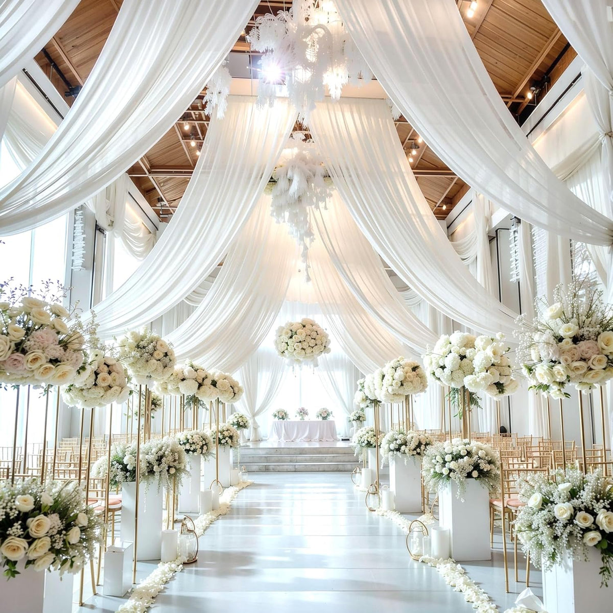 PARTISKY Wedding Arch Draping Fabric,1 Panel 18FT White Drapes Chiffon Fabric Drapery Decorations
