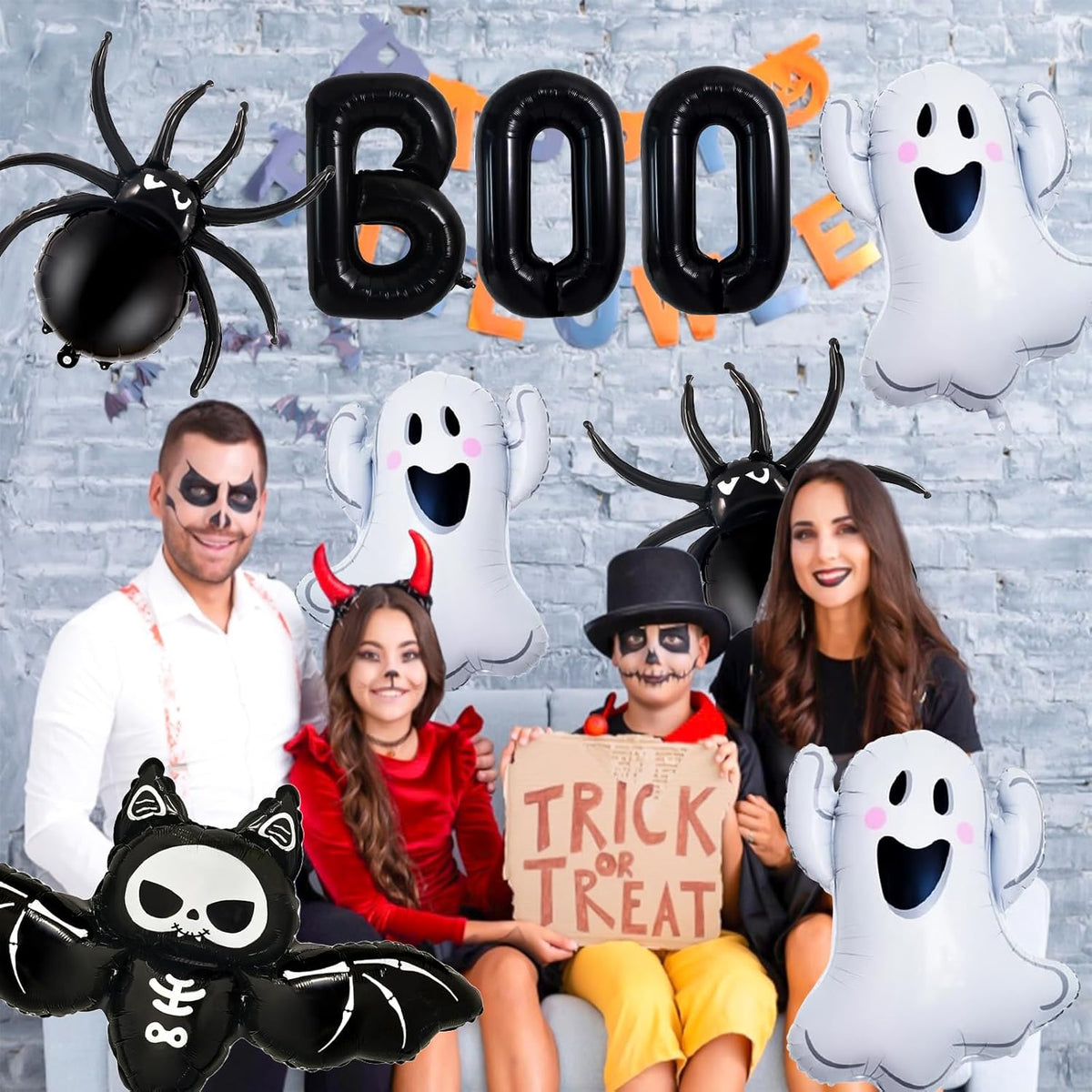 Halloween Balloons Decorations, Black Boo Letter, Ghost, Bat, Spider Foil Balloon for Halloween