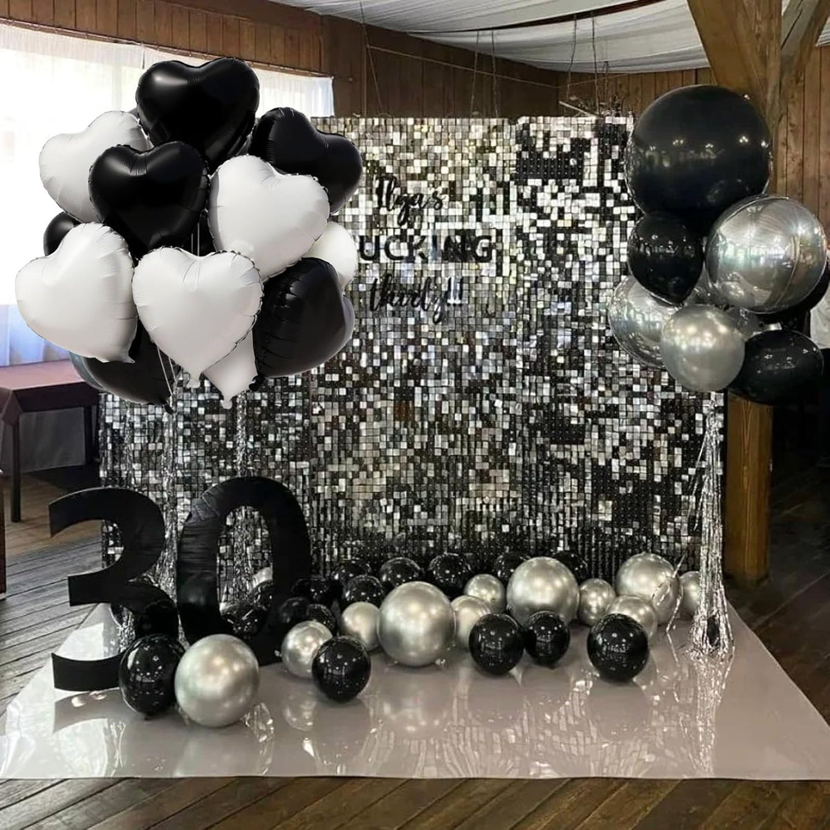 TONIFUL 15Pcs 18 Inch Black White Heart Balloons Valentine’s Day Heart Shape Foil Mylar Balloons
