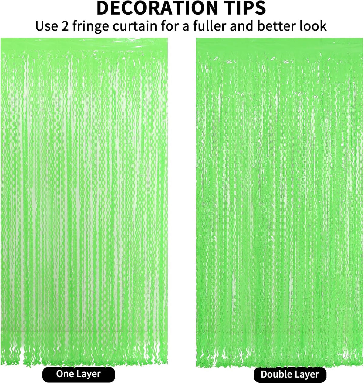 4 Pack Wavy Green Tinsel Backdrop Curtain - 3.3 ft x 6.6 ft Green Foil Fringe Curtains Photo Booth