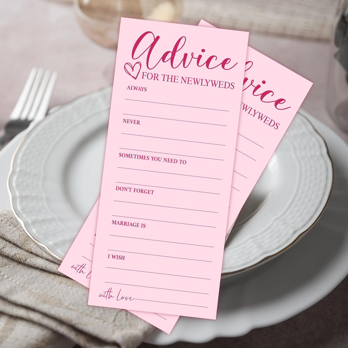 25 Wedding Advice Cards for Bridal Shower Games, Pink Advice and Wishes Cards for Bride and Groom