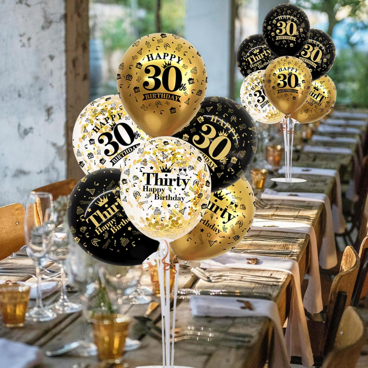 TONIFUL 4 Set Black Gold Balloon Stand Kit for Birthday Decorations for 30th,Balloon Centerpieces