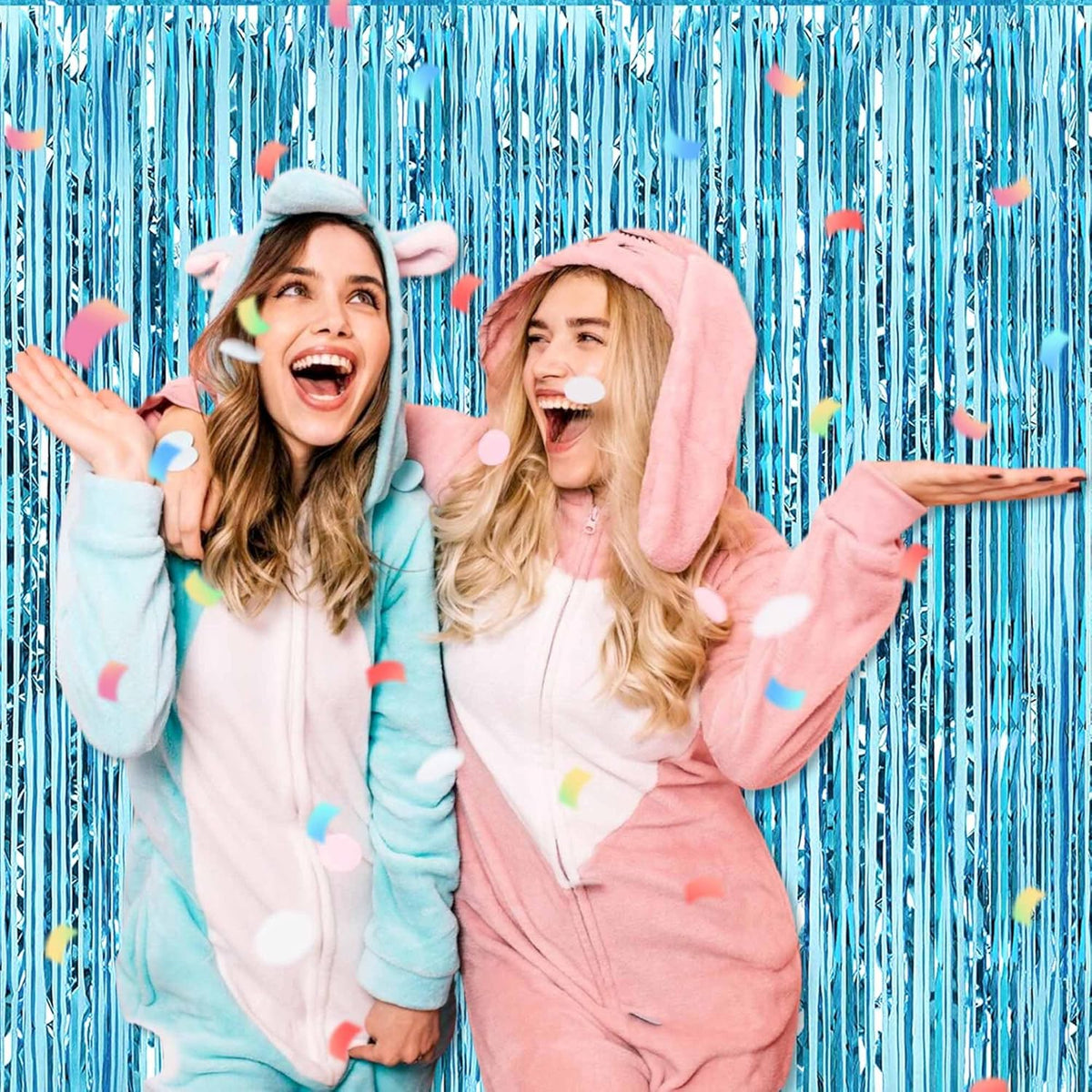3 Pack Light Blue Foil Fringe Curtains Backdrop, 3.28 x 9.8 Ft Metallic Streamers Tinsel Curtains