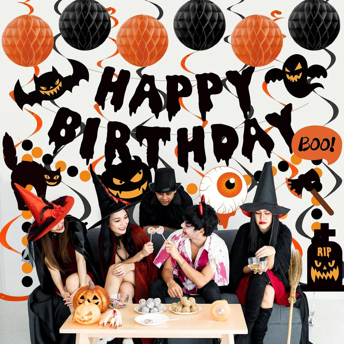 Halloween Birthday Decorations, Happy Birthday Banner for Halloween Party, Kid's Party Decorations