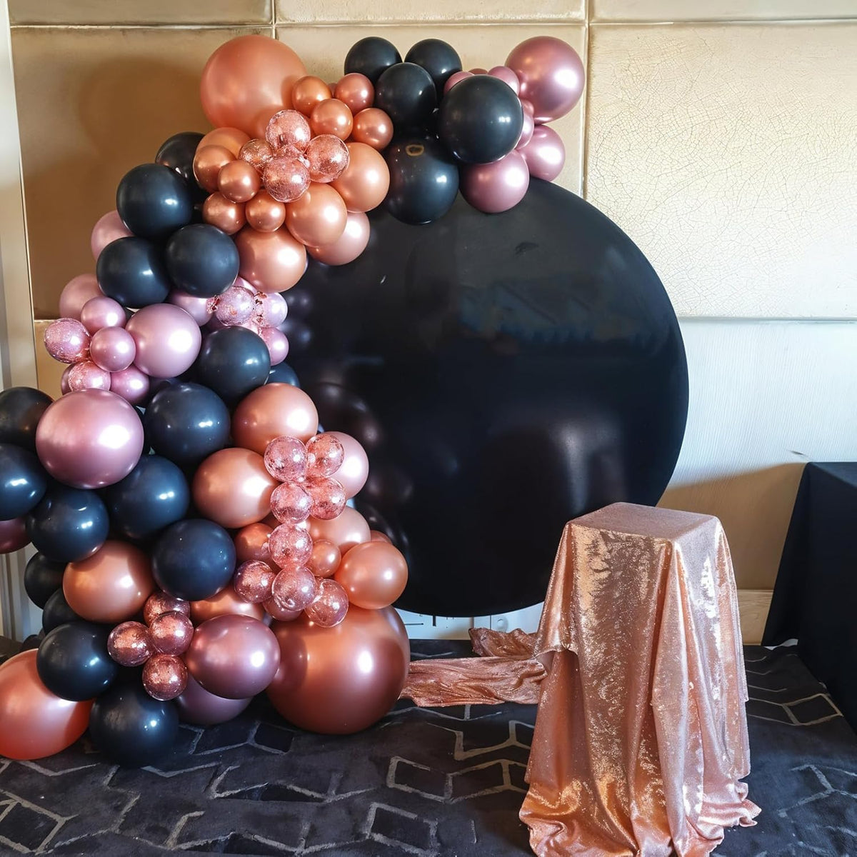 Black Rose Gold Balloons, 60pcs Rose Gold And Black Balloons, Metallic Pearl Matte Confetti Balloon