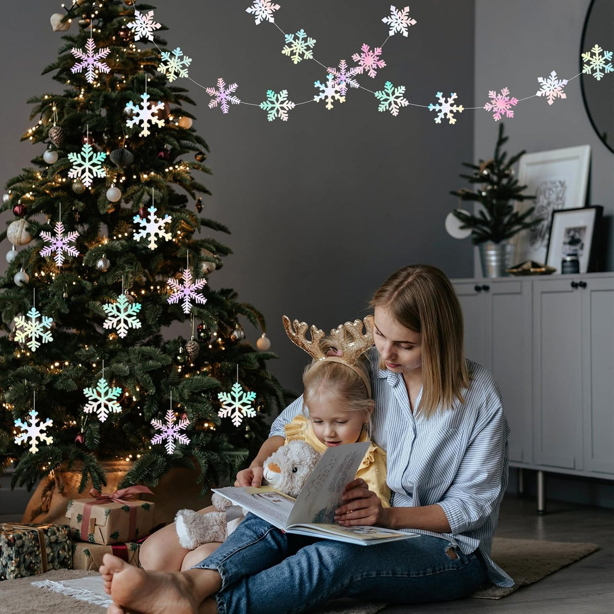 Iridescent-Holographic Snowflake-Snow Christmas Party-Decorations Garland - 6pcs Winter Girl Frozen