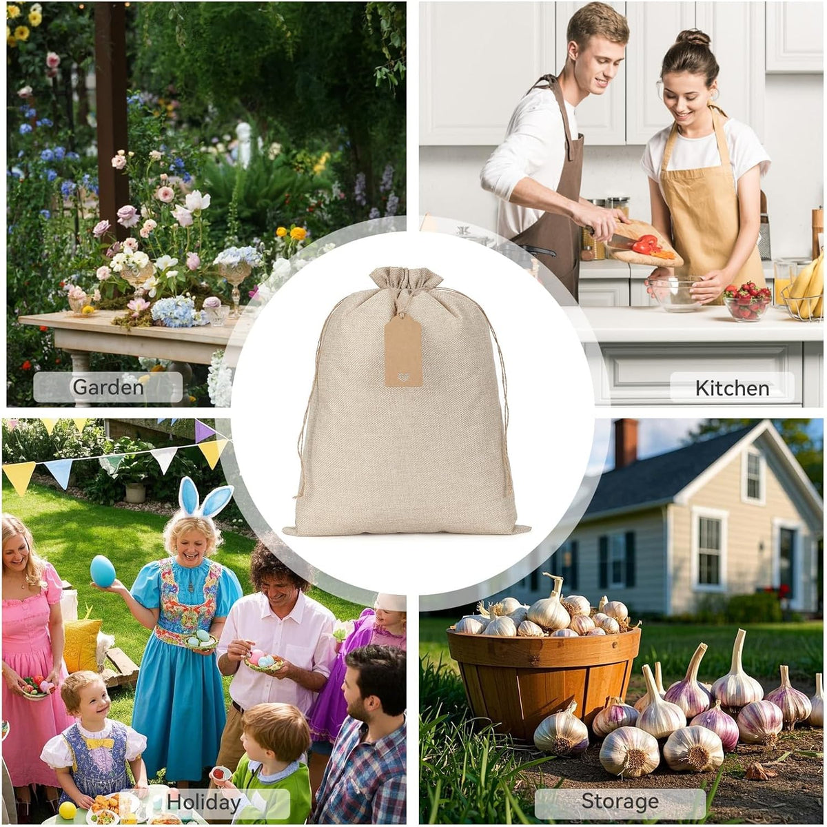 Tapleap Burlap Gift Bags with Drawstring - 10Pcs 12x16 Original Sacks with String and Tags for
