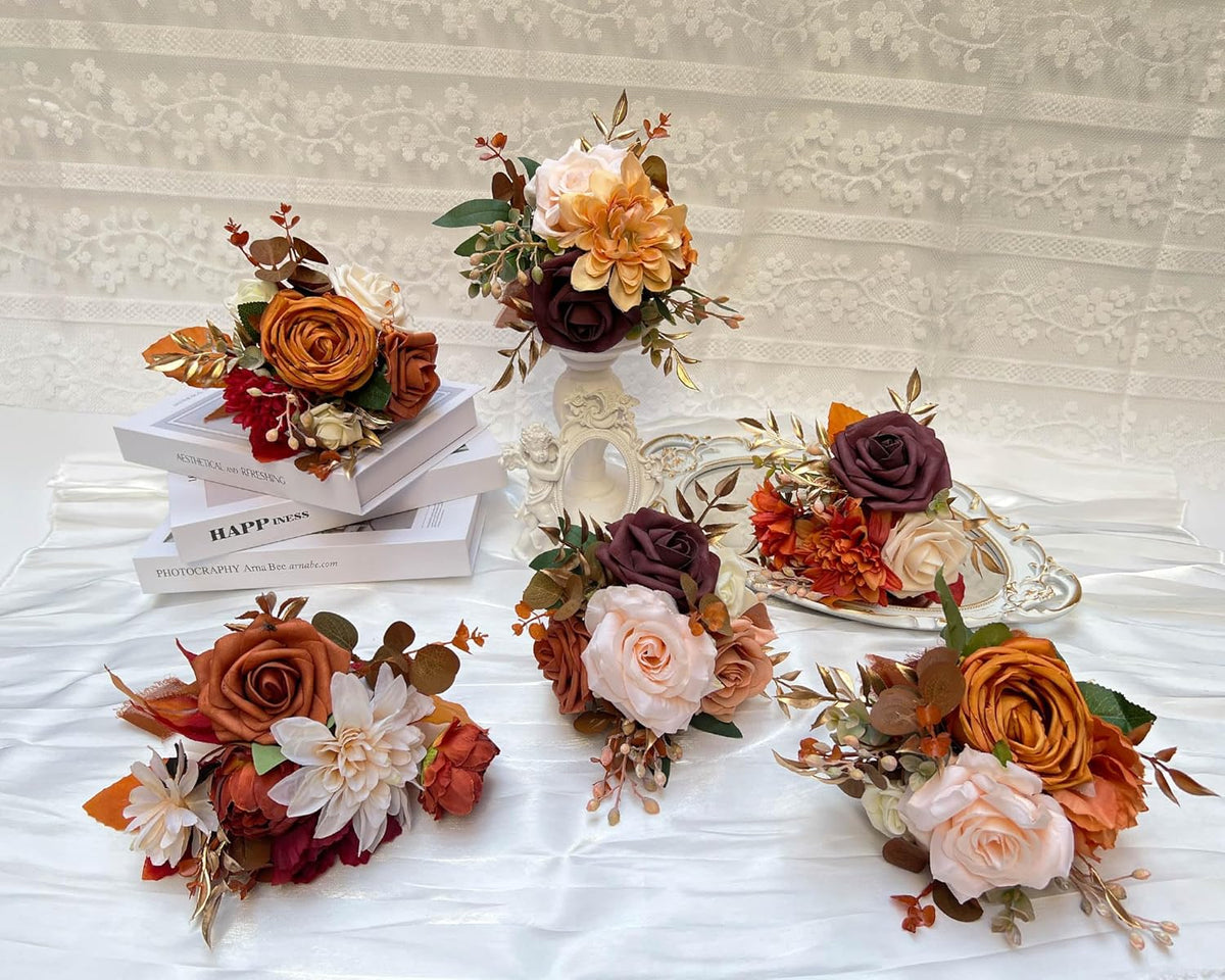 CherishedMoments Set of 6 Assorted Flower Centerpieces Mini Floral Wedding Flowers Set for Fall