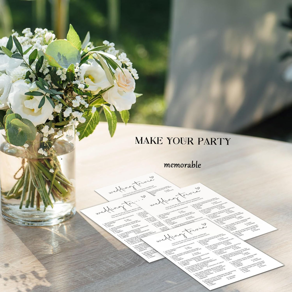 Bridal Shower Games, Wedding Trivia, 25Pcs Minimalist White Double-Sided Bridal Game Cards with 1