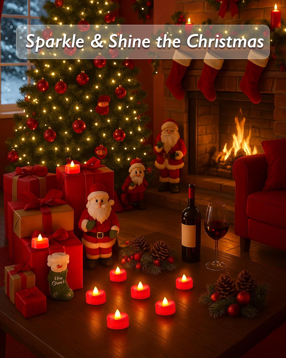 Raycare Red LED Tea Lights Battery Operated, 200+Hour Flickering Votive Candles,Realistic Fake