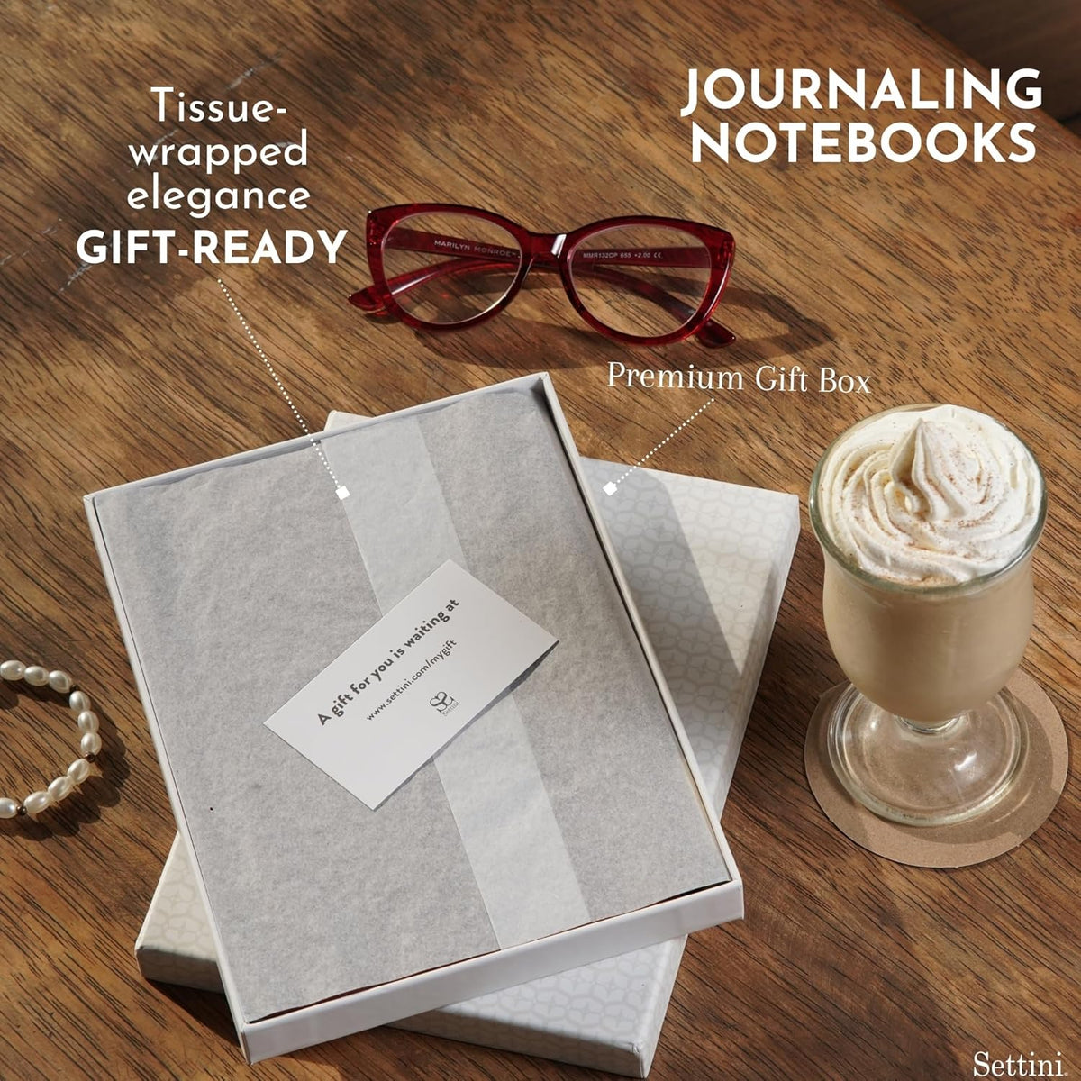 SETTINI® Lined Journal - Heart Journal for Writing Gift Set - Hardcover Vegan Leather, Includes