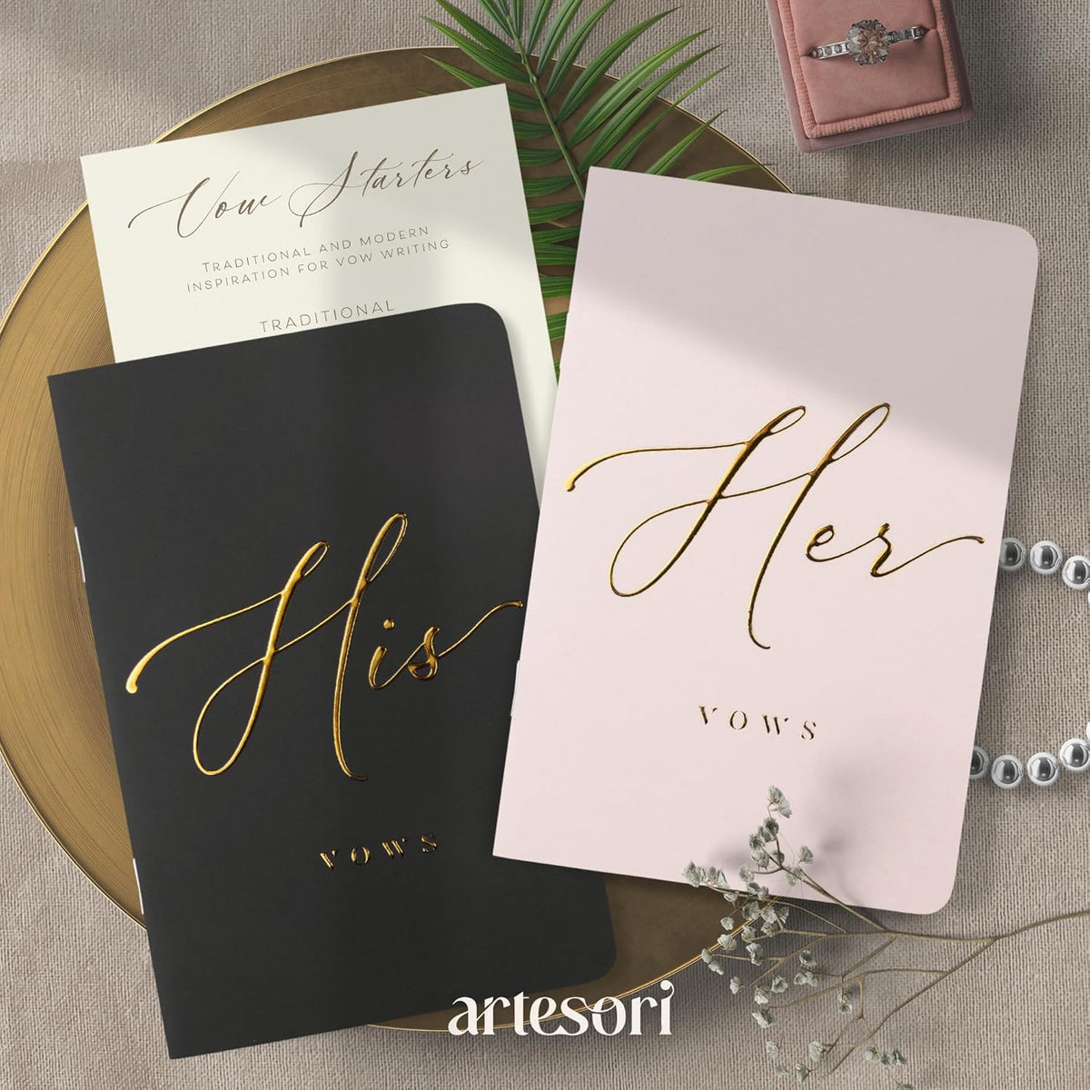 ARTESORI Wedding Vow Book for Her & Him, Soft Touch, Gold Engraving, 28 Lined Pages, Wedding Vow