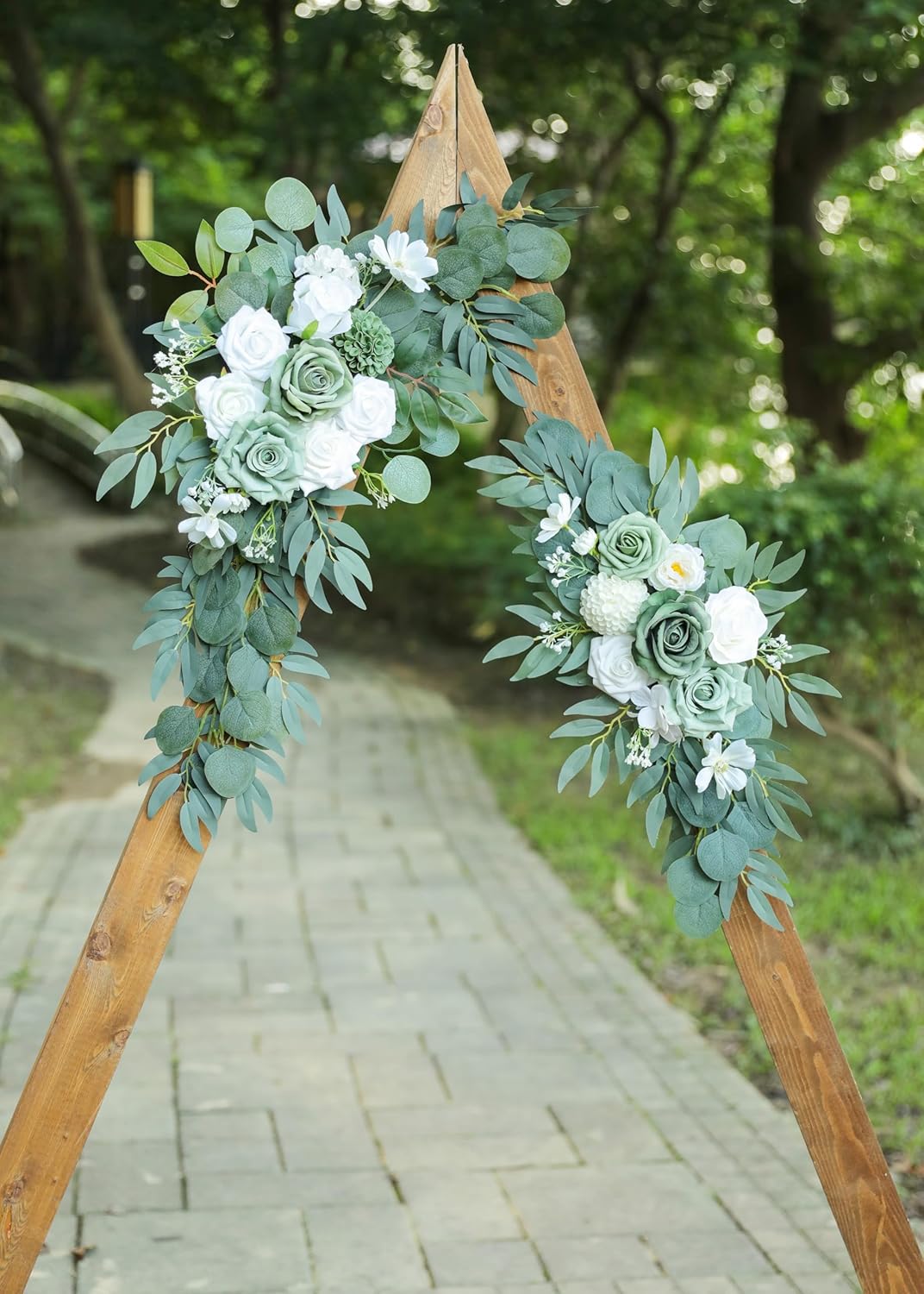 Artificial Sage Green Wedding Arch Flowers Swags Set of 2 for Welcome Signs, Reception and Ceremony
