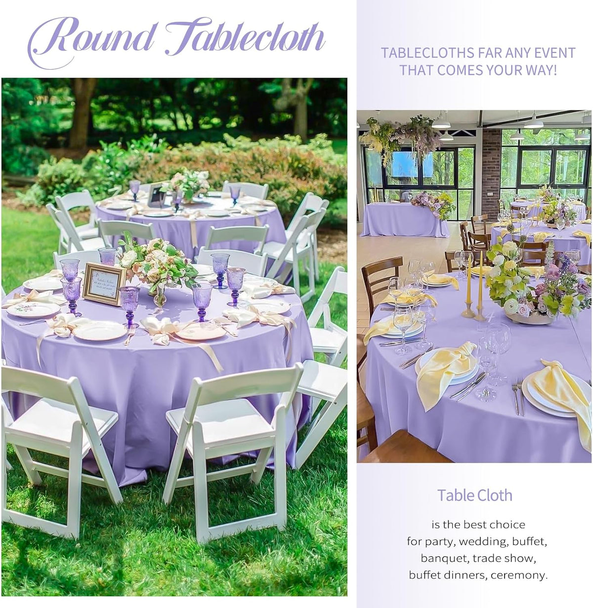 10 Pack Lavender Round Tablecloths - 120 Inch, Polyester Table Cover, Stain and Wrinkle Resistant