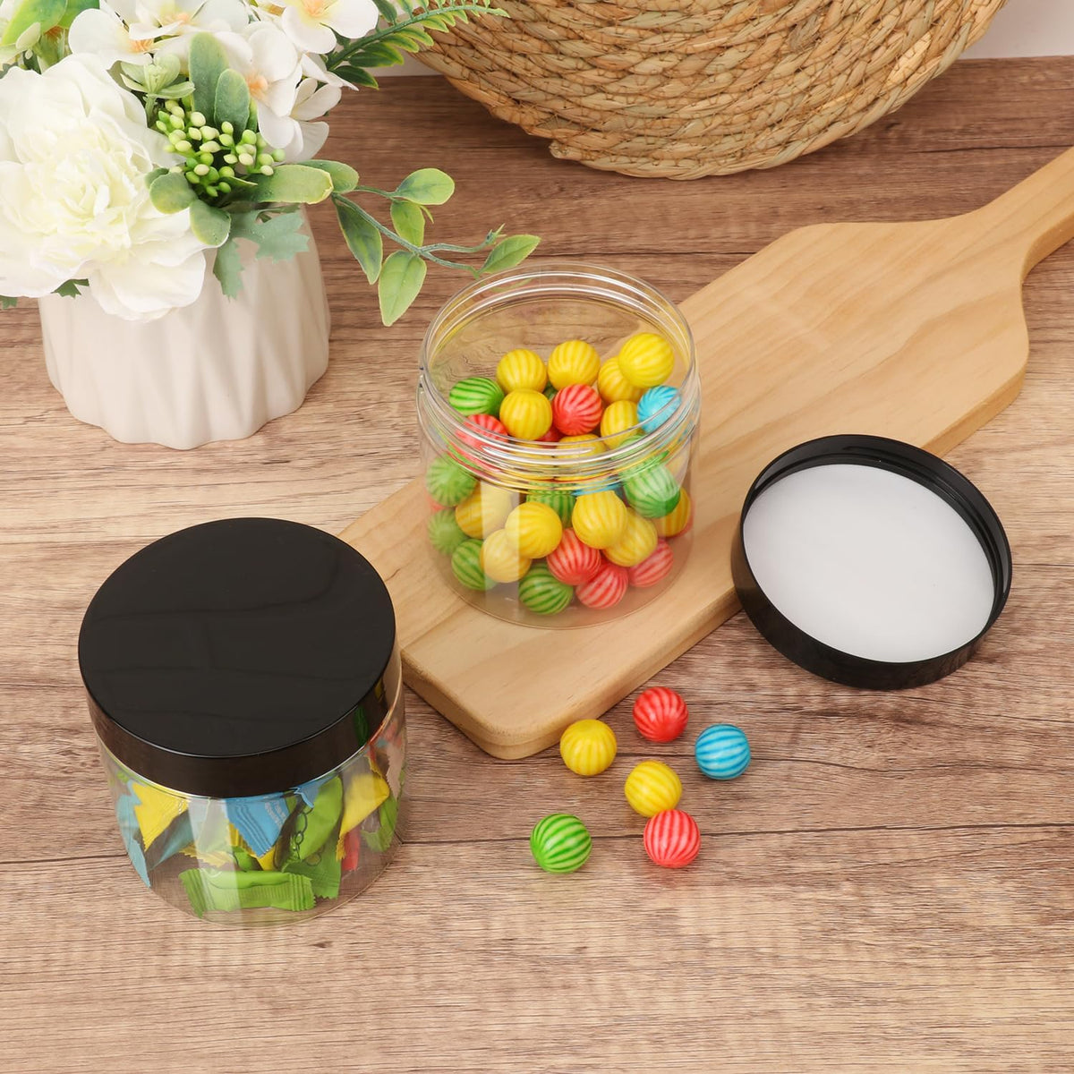 30 Packs 14 OZ Transparent Plastic Jars with black Lids, Body Butter Containers, Cosmetic